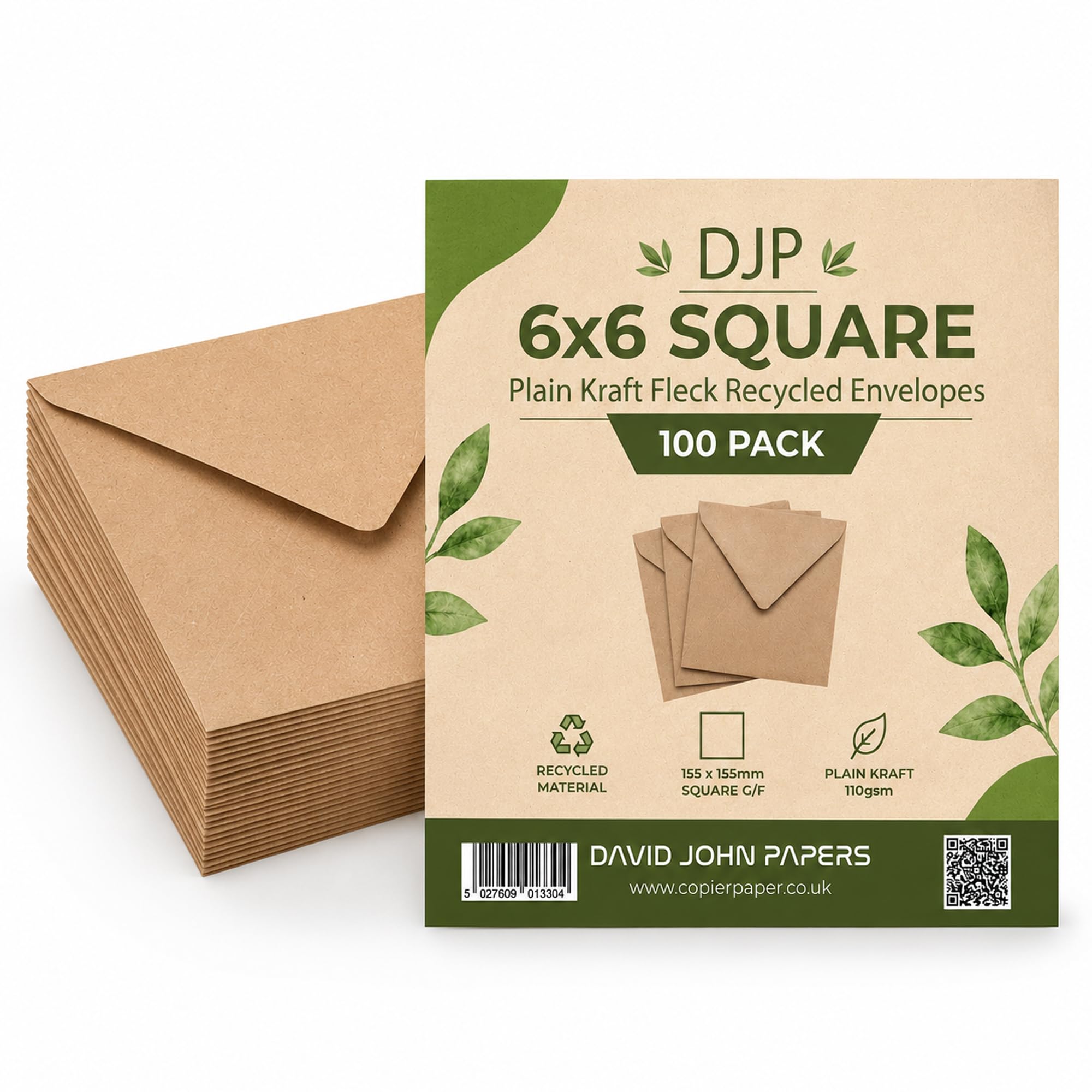 DJP 6x6 Square Plain Kraft Fleck Recycled Envelopes - 155x155mm - 100 Pack