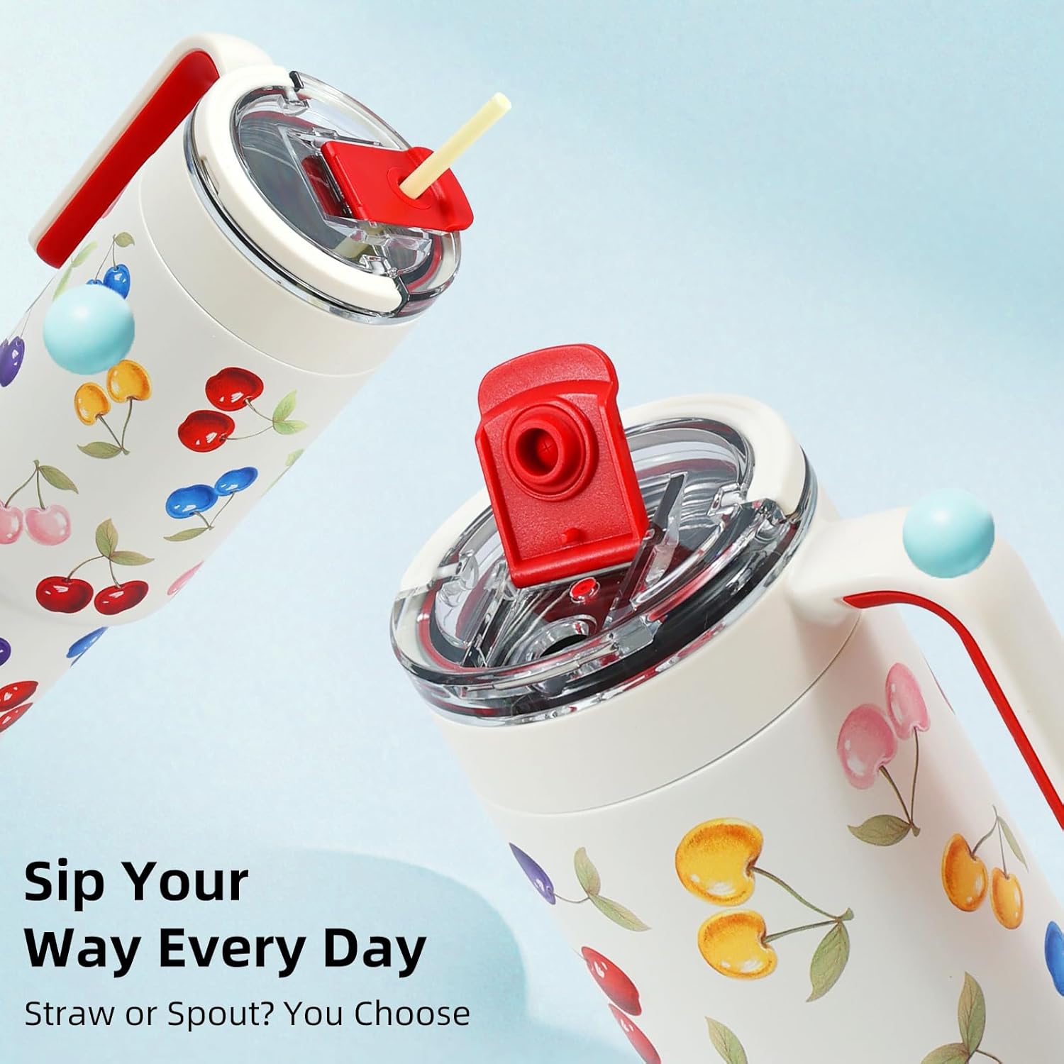 40 oz Tumbler with Handle and Straw, Reusable Vacuum Insulated Tumbler for Women Girls, BPA Free Stainless Steel Travel Mug Cup, Keeps Cold for Hours, Car Cup Holder Friendly (White) - Image 2