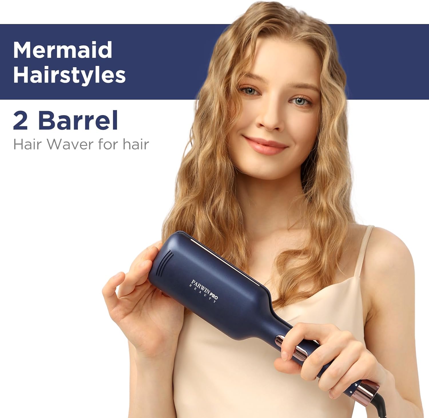 Woman with mermaid waves created by the hair waver