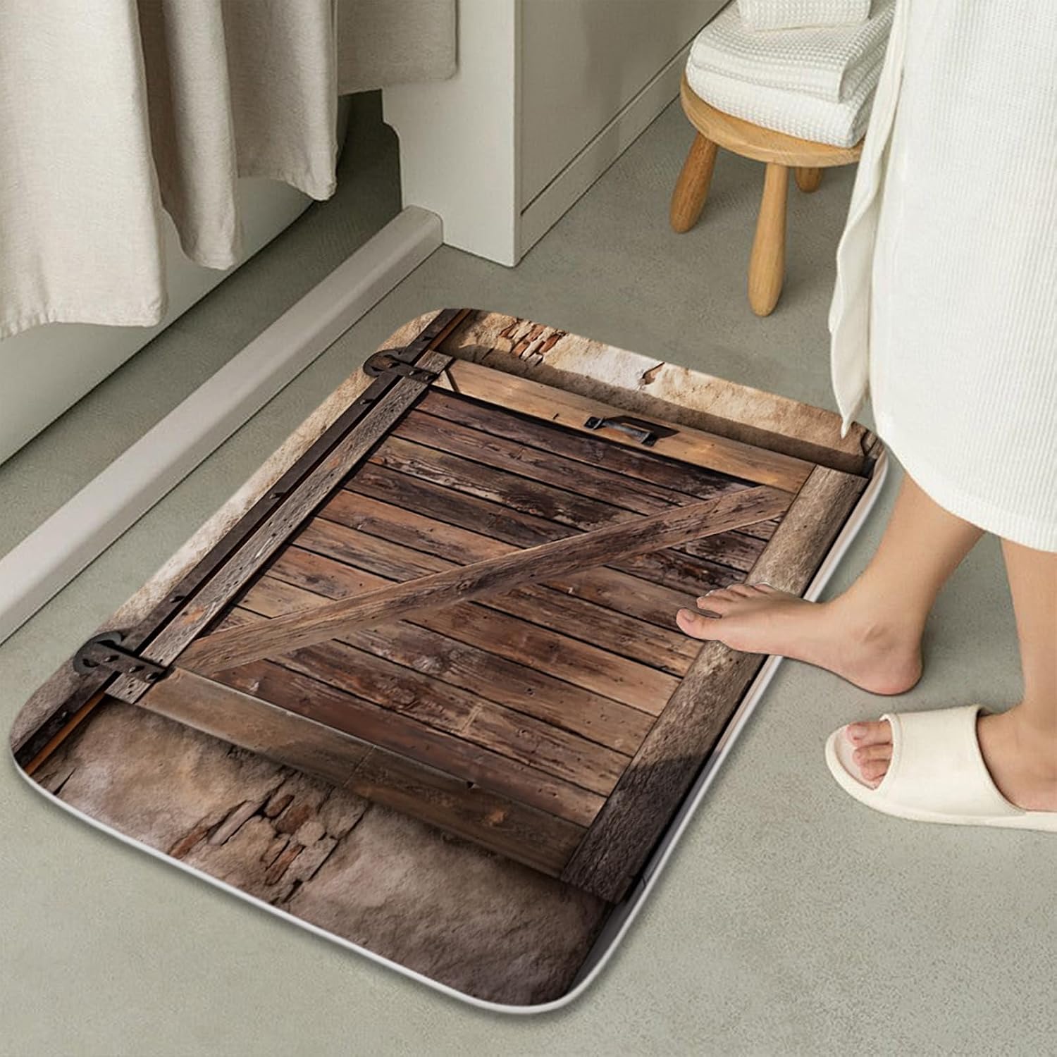 Bathroom Mat Set Farmhouse Vintage Western Rustic Bathroom Rugs Sets 3 Piece Abstract Aesthetic Unique Wooden, Memory Foam Bath Rugs, U-Shaped Toilet Rug Non Slip Absorbent Brown image 5