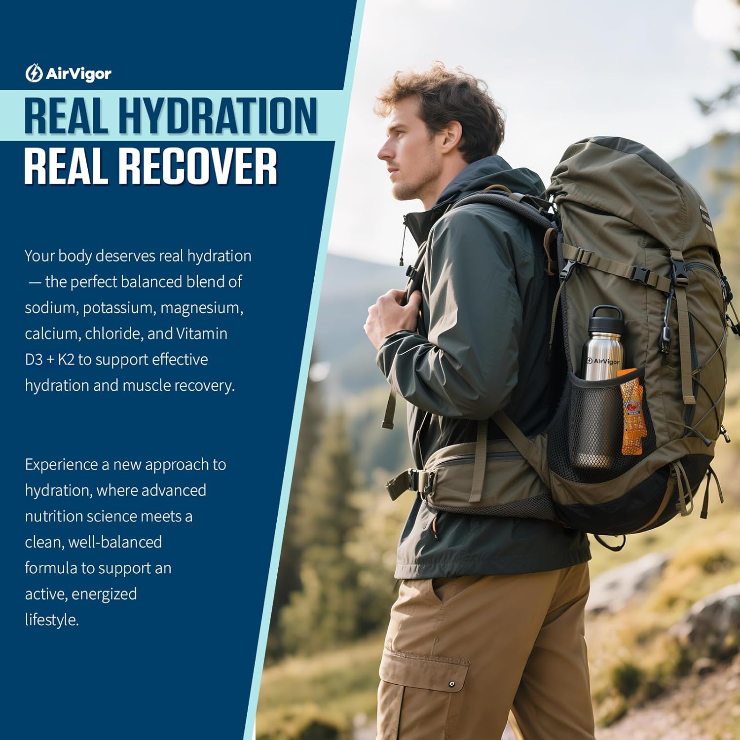 Electrolyte Powder Packets with Vitamin D3 & K2, Zero Sugar Added Hydration Drink Mix for Muscle Recovery & Bone Health, Keto & Vegan, Blood Orange, 20 Sticks