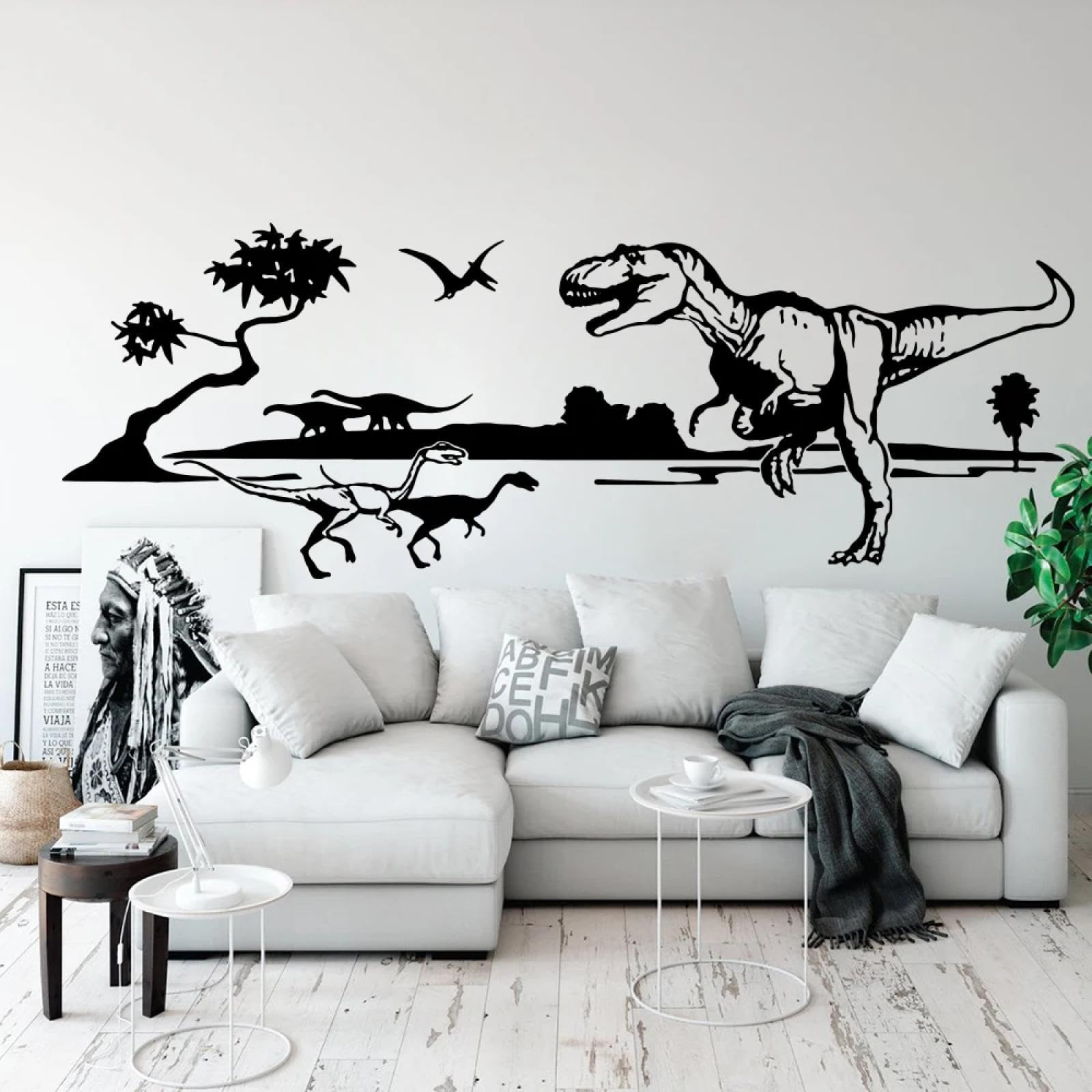 YOUOUSI Retro Dinosaur Animal Landscape wall Stickers, Cartoon Jungle Animal Dinosaur Tree wall Stickers, Bedroom playroom Children's Room Art.