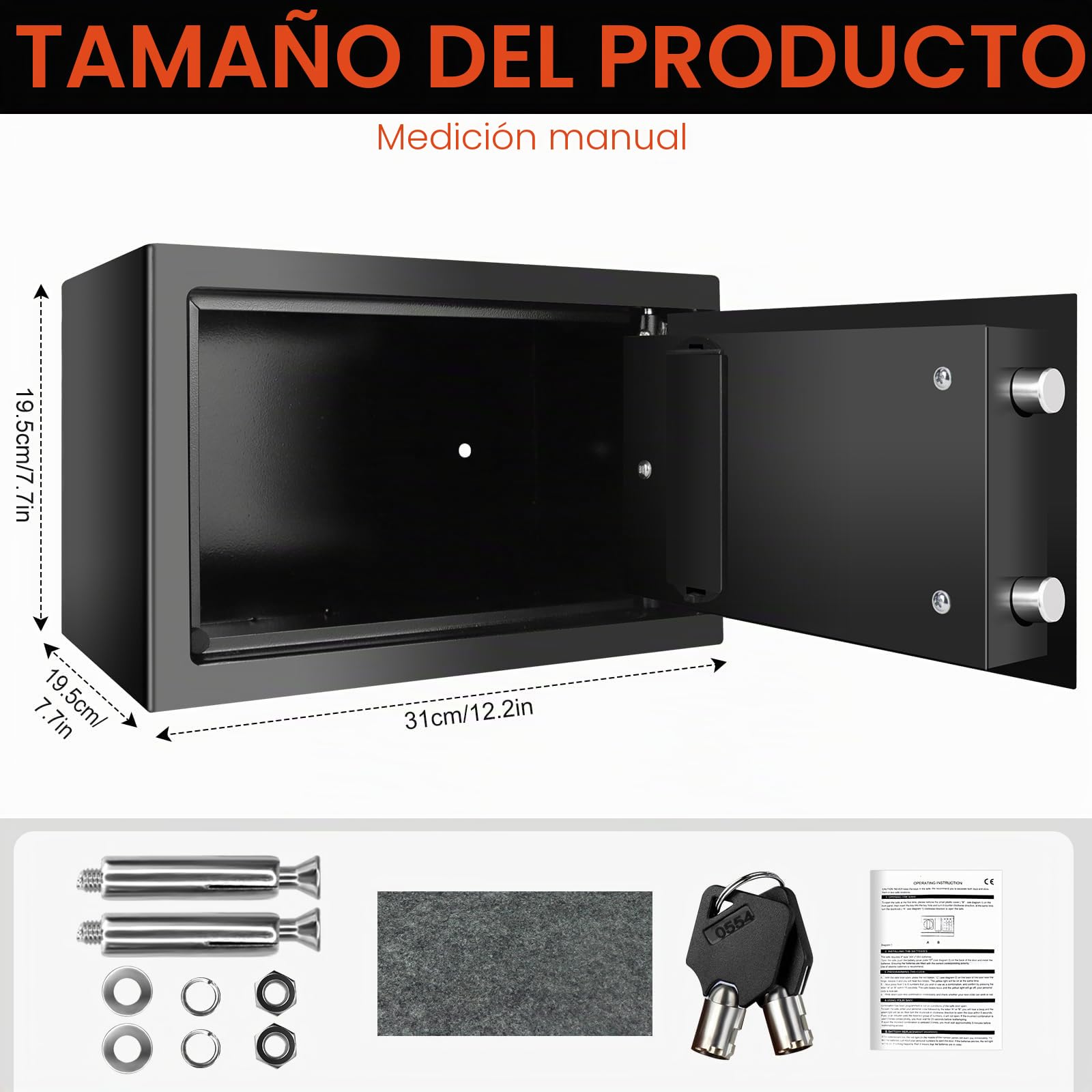 Mini caja fuerte para hogar, 34 l, ignífugo, impermeable, con llave de emergencia, para casa, oficina, caja fuerte, montaje en pared, para dinero en efectivo, joyas, medicamentos, negro, 8,5 l