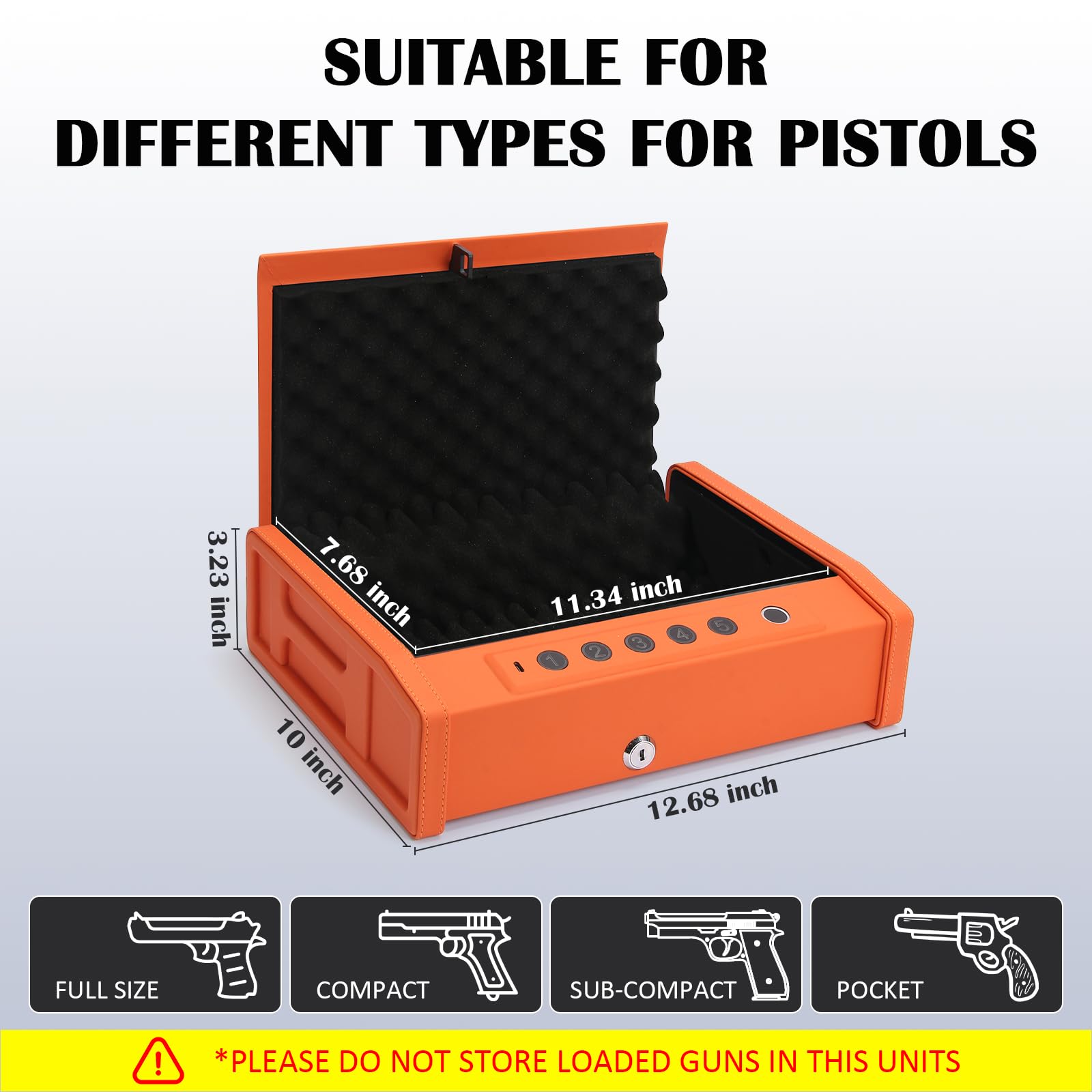 Smart Biometric Gun Safe, Acciaio al Carbonio, Arancione, Scanner di Impronte Digitali con App Control, Tastiera Digitale, Portatile con Maniglia, 15.5x11.4x4.7 Pollici, per Casa e Auto