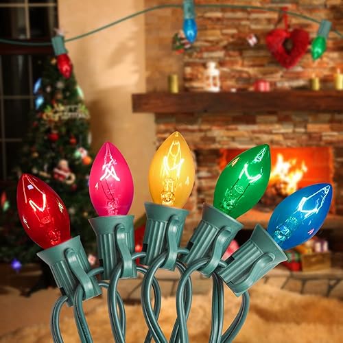SOTOPOO C7 - Luces de Navidad multicolor de 25 pies con 25 bombillas E12 de colores transparentes para luces de decoración de Navidad, luces de