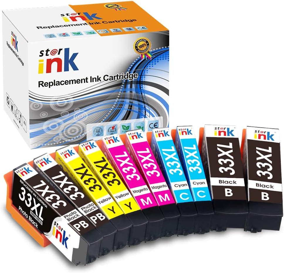 Starink 33XL Replacement for Epson 33 Ink Cartridges Compatible with Epson Expression Premium XP-540 XP-640 XP-830 XP-645 XP-900 XP-635 XP-630 Black Cyan Yellow Magenta Photo Black (10Pack)