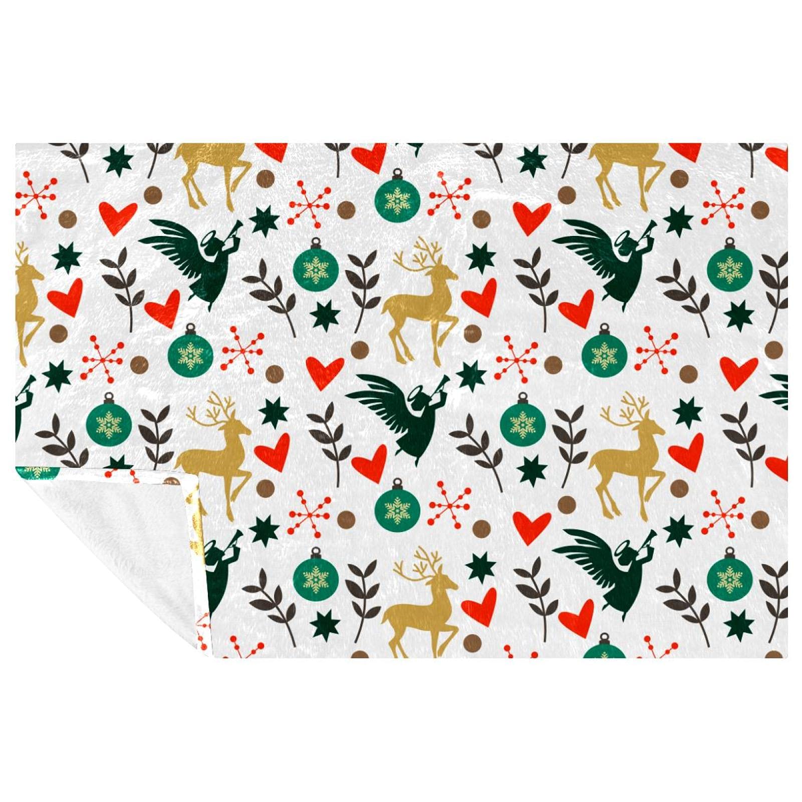 Couverture de Noël cerfs et anges 150x100 cm pour lit et canapé