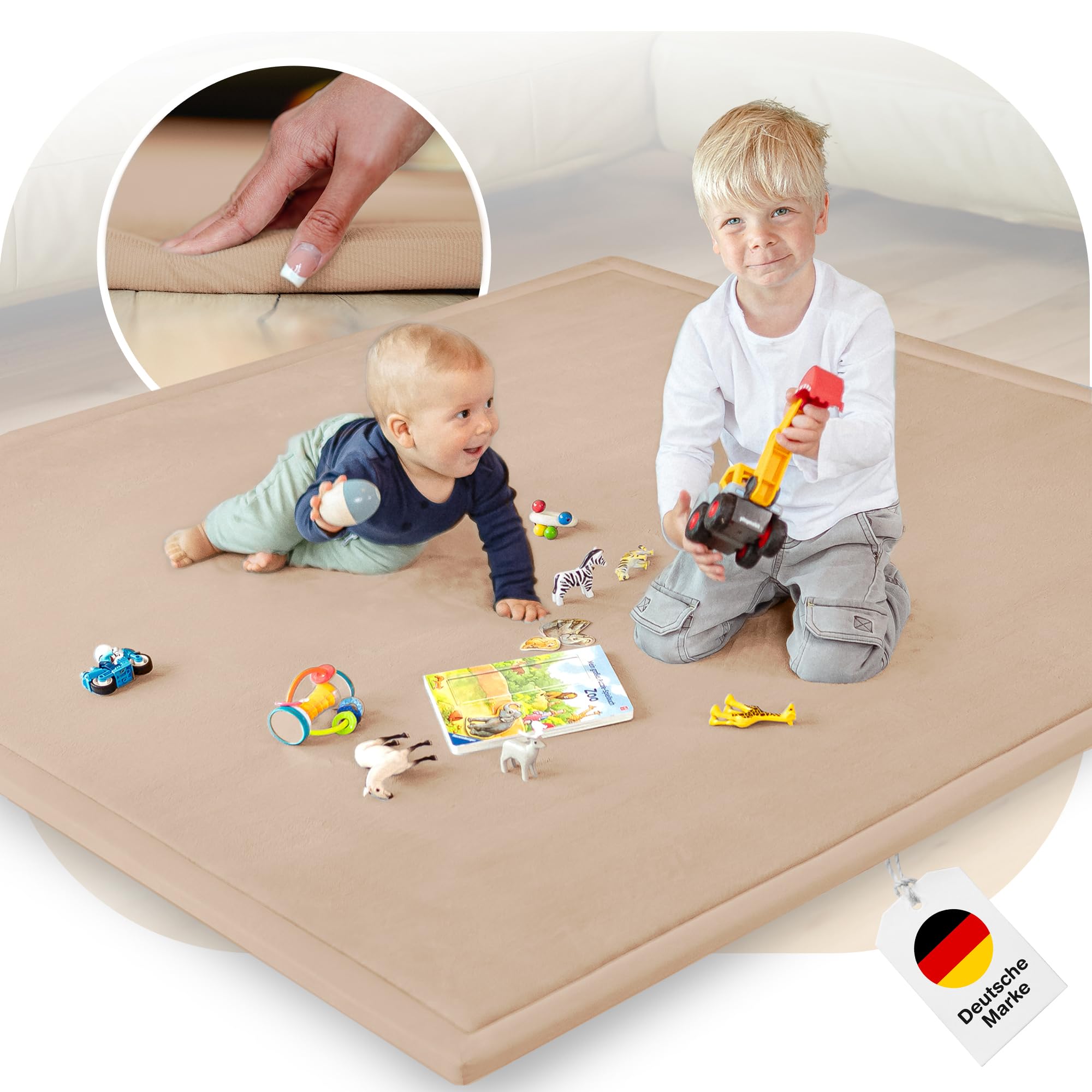 BabybeFun Tapis d'éveil bébé [Extra Doux] 3cm d'épaisseur Tapis Enfant pour Jouer et Marcher en sécurité | Tapis Chambre Enfant de Velours Tapis de Sol Mousse Bebe (Beige, 180x200x3cm)