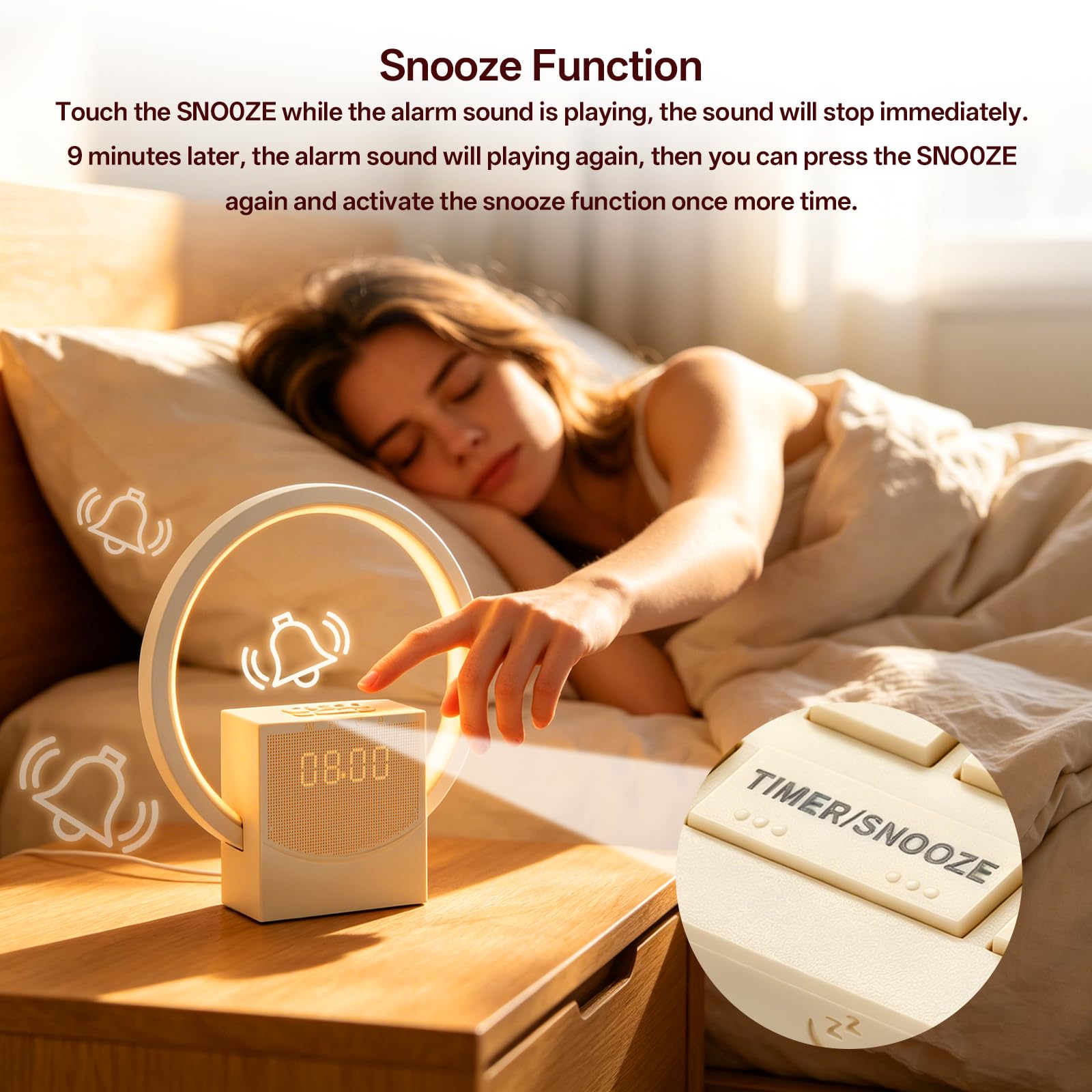 Reveil Simulateur d'aube, Lampe de Chevet Tactile avec fonction de Charge USB, Intelligent Réveil Lumineux, 3 Modes Intensité d'Éclairage, 8 Sons Naturels, aide au sommeil pour bébés et adultes
