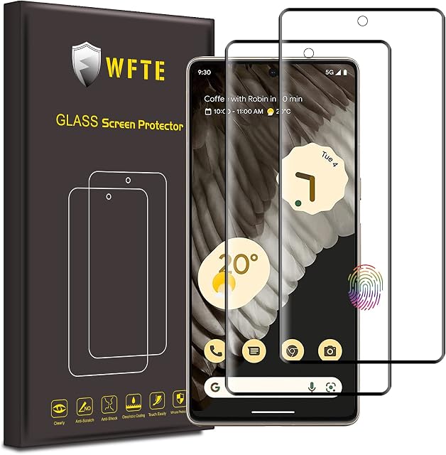 WFTE [2-Pack Screen Protector for Google Pixel 7 Pro 3D Full Coverage,Anti-Scratch,High Transparency,Anti-fingerprint,Premium Tempered Glass Screen Protector For Google Pixel 7 Pro(Black)