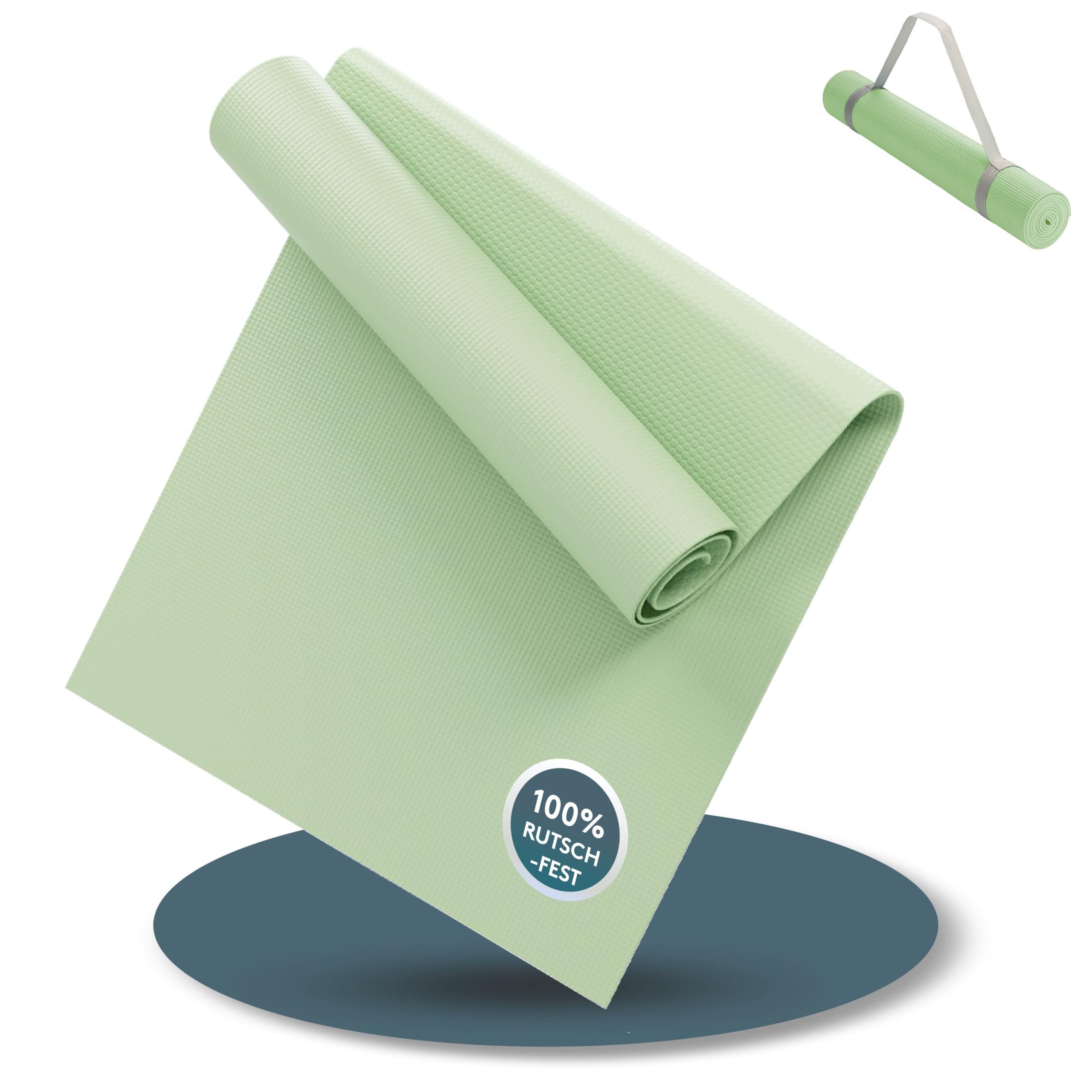 LILENO SPORTS Yoga Matte Pastel Grün (180x60cm) - Sport und Yogamatte extra rutschfest in 4 mm Dicke - Gymnastikmatte und Fitnessmatte für Workout und Yoga - Sportmatte für Zuhause