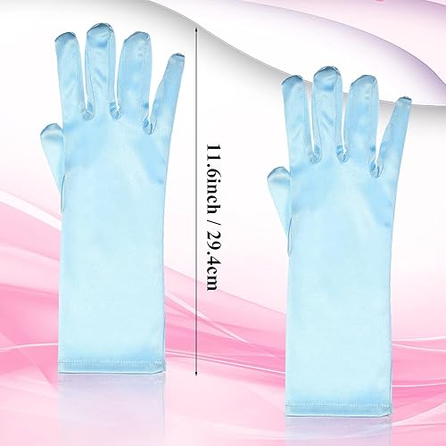 Miniatura 4 de 12 pares de guantes de princesa, guantes de satén, guantes largos de princesa, guantes largos de satén sedoso brillante para niñas de 3 a 8 años,