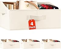 Vista 10 de Criusia Organizadores de Armario Contenedores Paquete de 4 - Organizador de Estante Grande Plegable con Asas - Cestas de Tela Trapezoidales para Gris