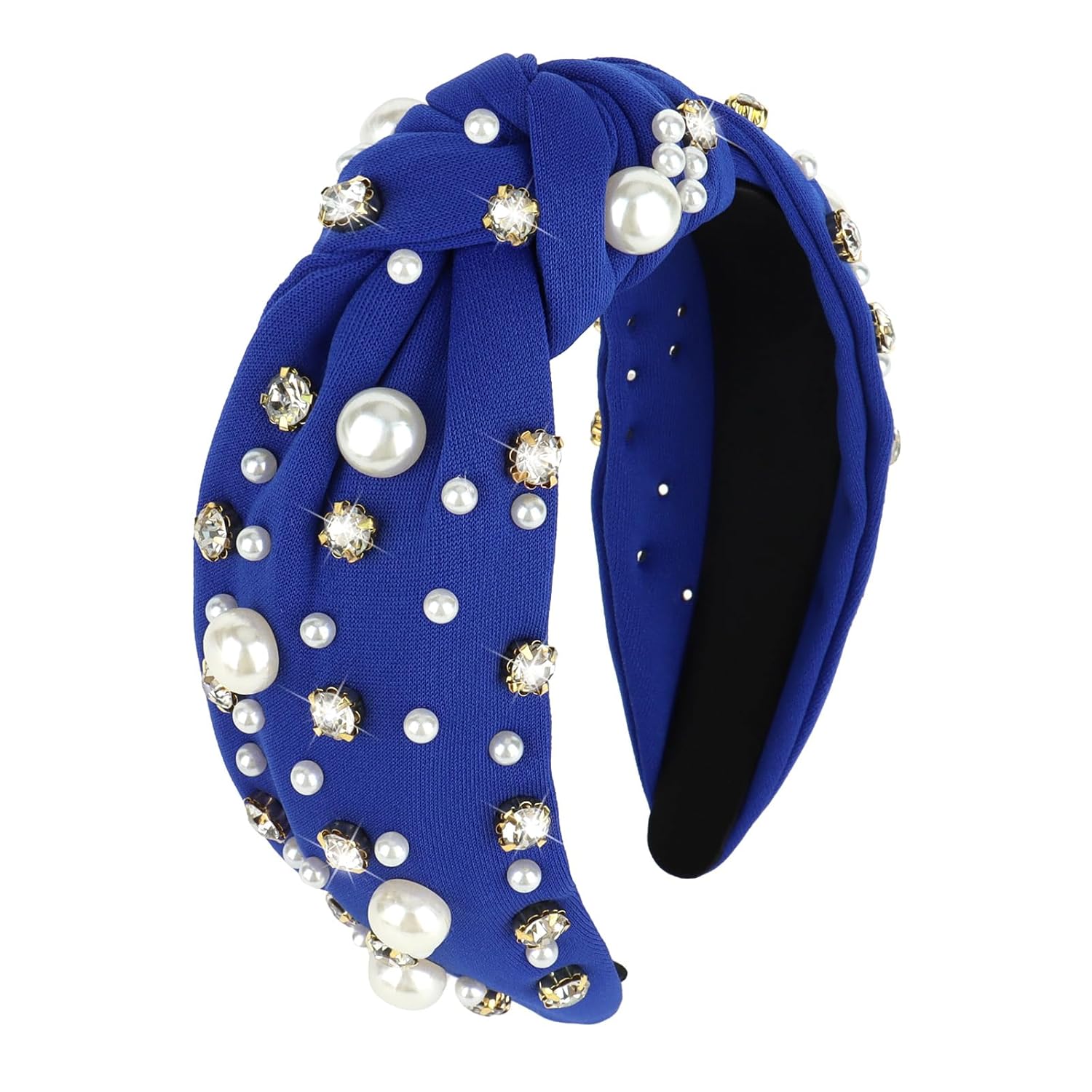 Blue Headband Pearl Knotted Headband Sparkly Rhinestone Pearls Top Knotted Head band Fashion Accessories Cute Hair Bands