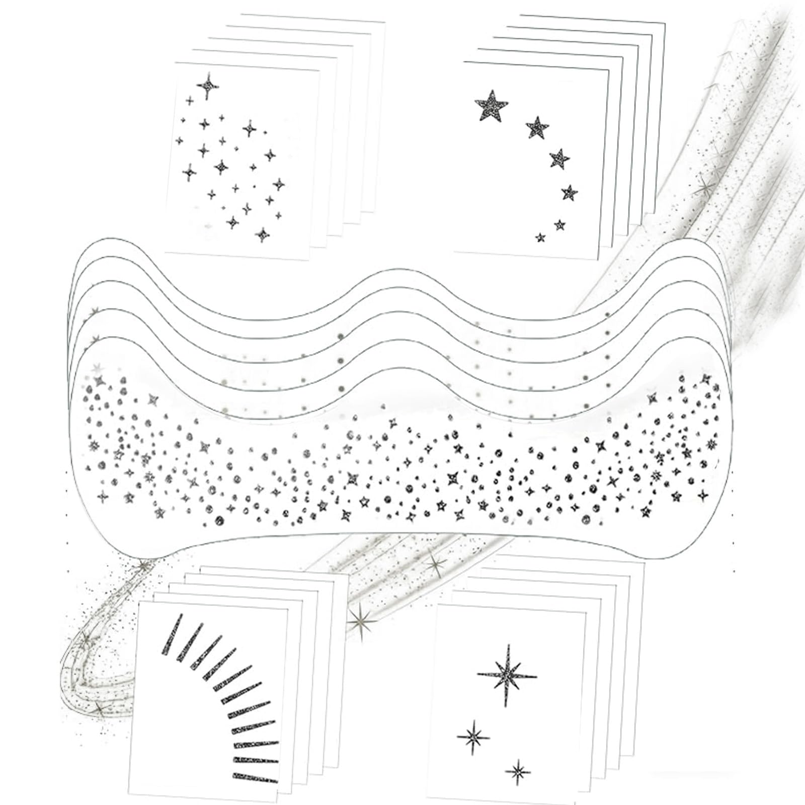 25pcs Face Glitter Stickers for Women, Silver Facial Stickers with Freckle Designs, Glitter Stickers for Music Festivals and Social Media Content Creation, Silver Foil Pattern Face Glitter Enhancement-image-11