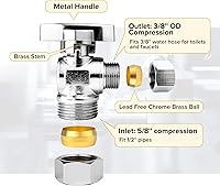 Vista 2 de Válvula de cierre de inodoro Válvula de parada angular fregadero de acero inoxidable, entrada de compresión de 58 pulgadas (12 pulgada nominal)