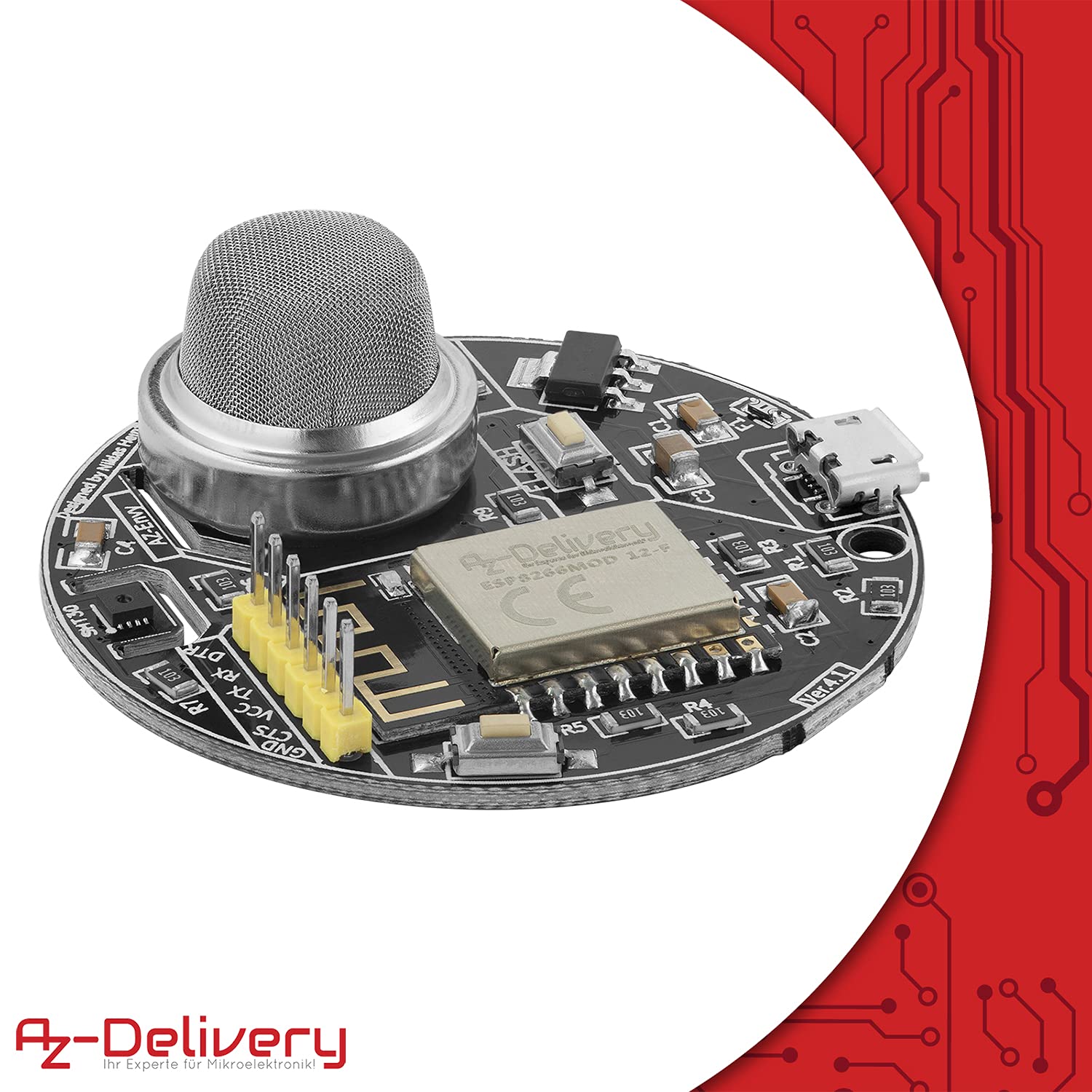 AZDelivery AZ-Envy WLAN ESP8266-12F Umwelt Entwicklungsboard mit Feuchtigkeits- und Luftqualitätssensor (MQ-2 und SHT30) kompatibel mit Arduino inklusive E-Book