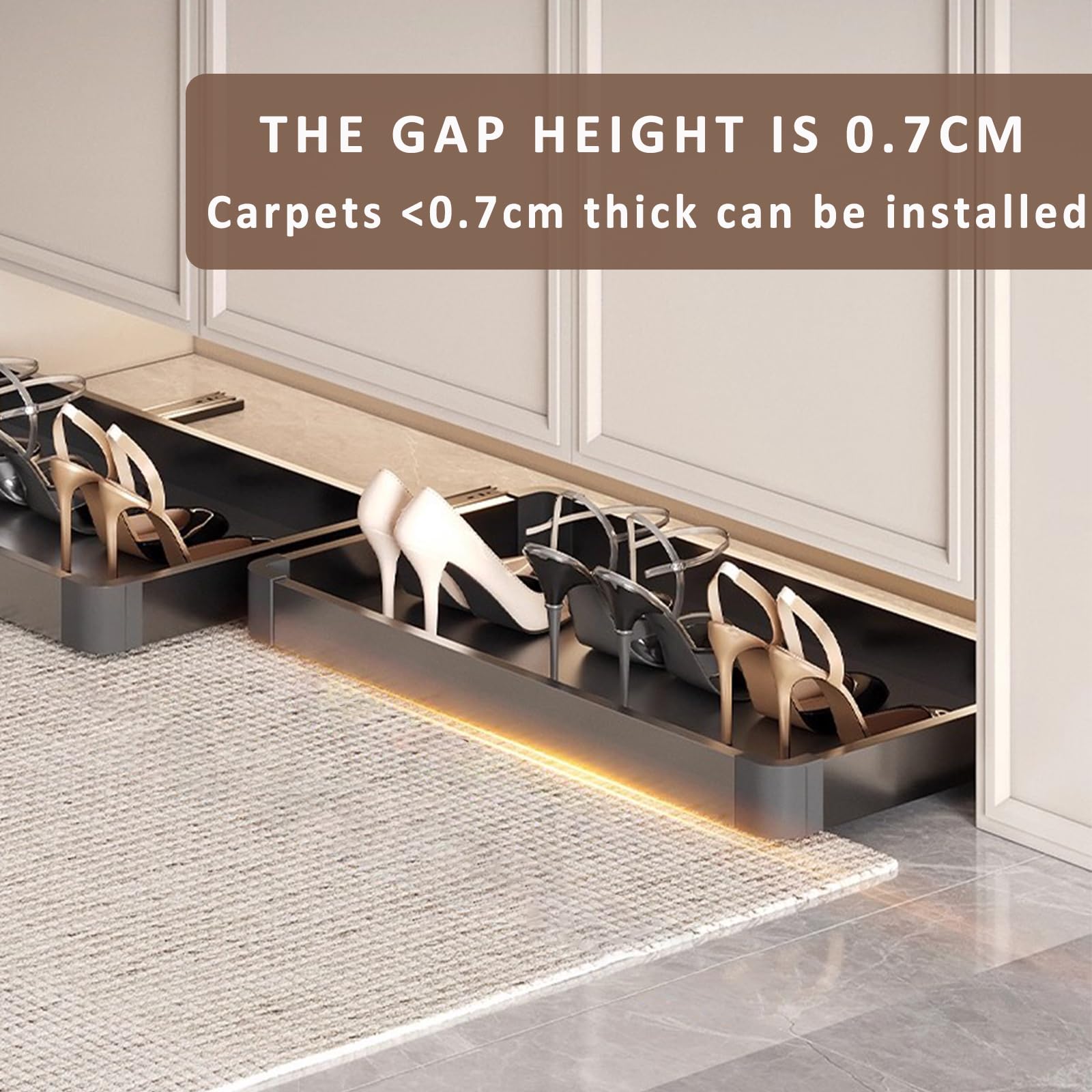 Ausziehbare Schuhregale für Schuhschrank, Ausziehbarer Schubladenschrank für Eingang, Ausziehbare Schublade Küche mit Push-to-Open Funktion für Schuhschrank, Küche, Unter dem Bett (Schwarz, 56*31cm)