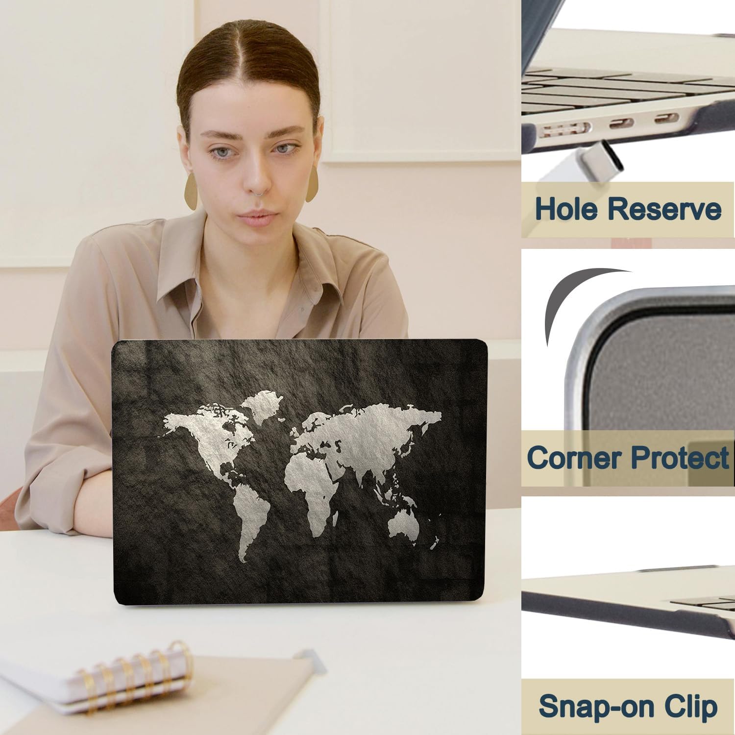 Laptop Case Compatible With New MacBook Air 13 Inch 2020 2019 2018 Release A2337 M1 A2179 A1932 With Retina Display & Touch ID, Plastic Hard Shell & Keyboard Cover Skin - World Map