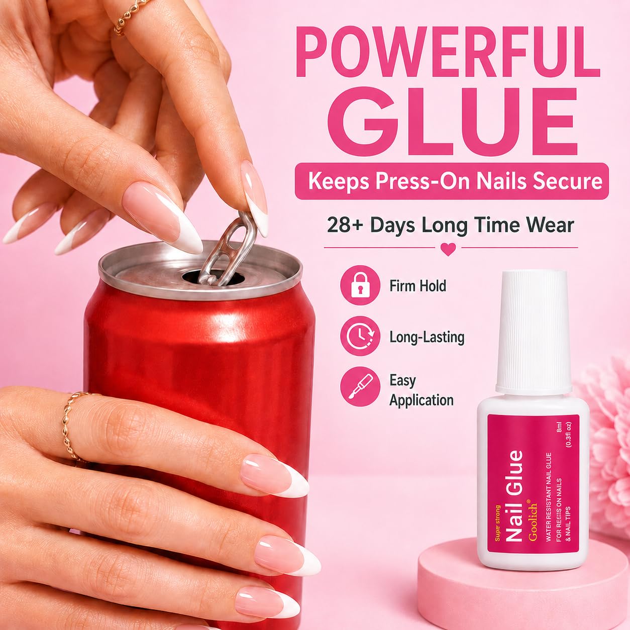 Nail Glue &Remover Kit,Brush-On Nail Glue 8ml & Remover 20ml for Press On