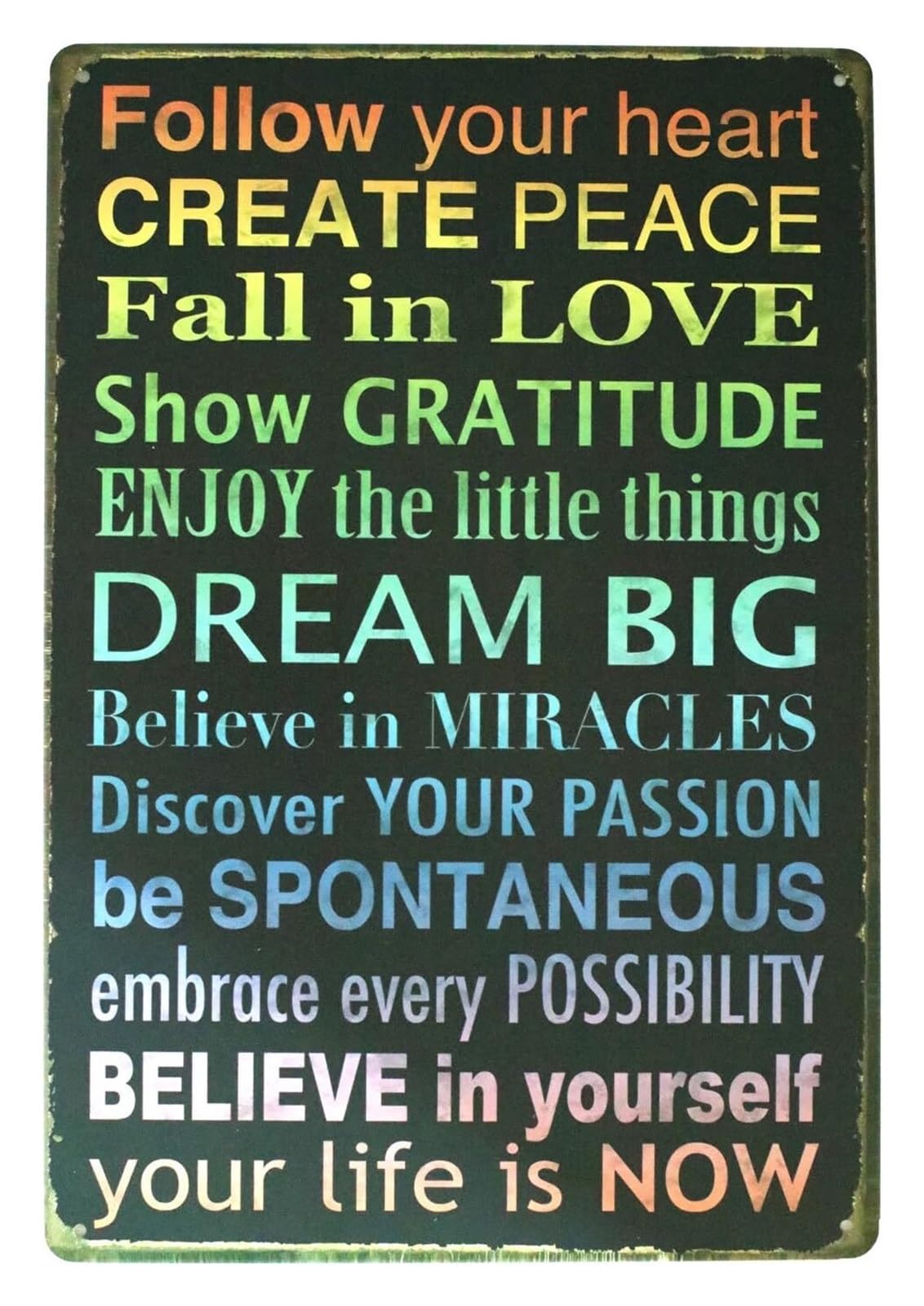 RUAJOGYNVM Inspirational Quotes Metal Sign Create Peace and Inspire Motivational Wall-Art for Bedroom Office Living Room Decor 8 X 12 inch