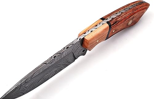 Miniatura 3 de Cuchillos de Damasco para caza de pelar – Cuchillo de caza de hoja fija con funda – Cuchillo de acero de Damasco con mango de madera – Cuchillo de