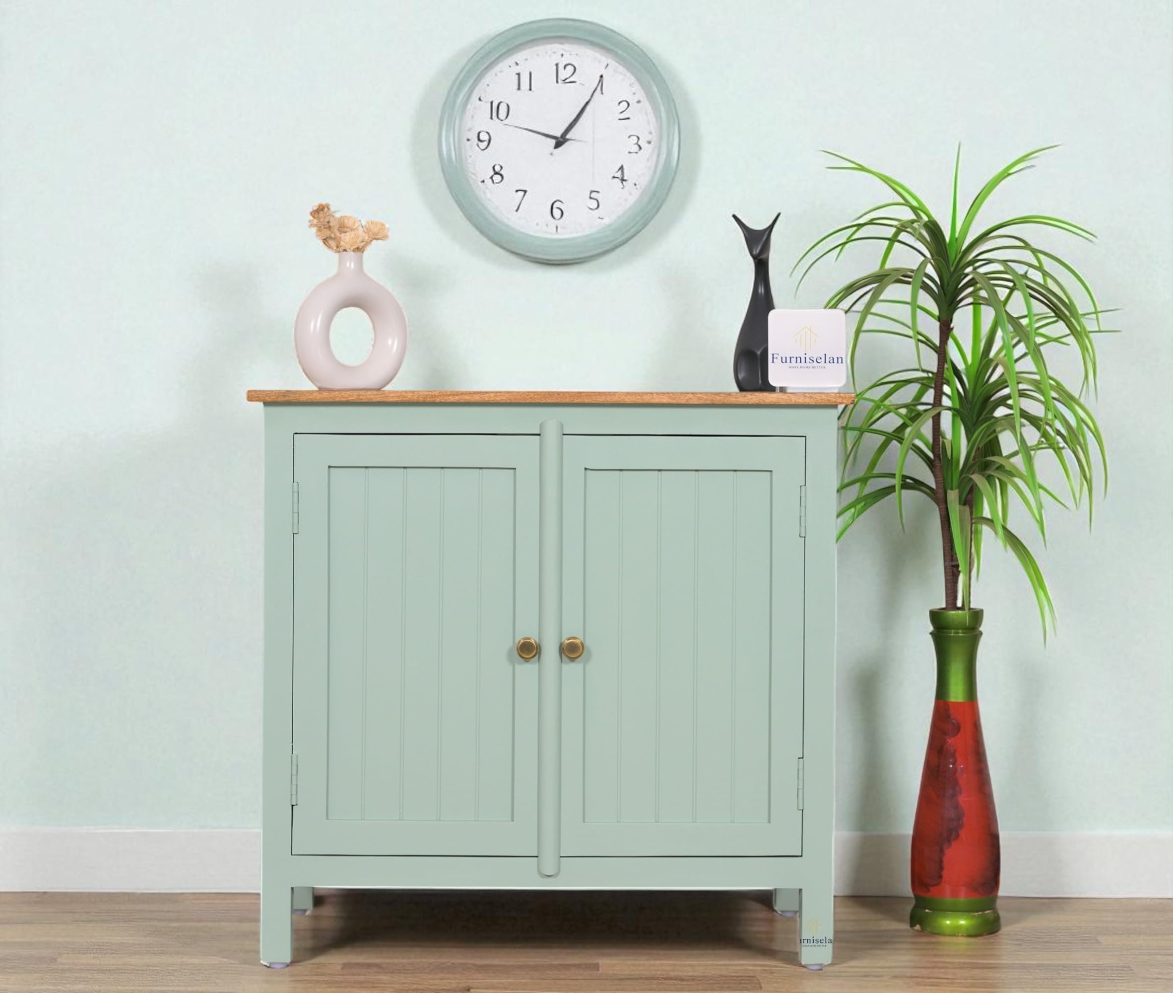 WOODEFLY Solid Mango Wood Sideboard Cabinet- 2 Doors Solid Wood Free Standing Sideboard (Finish Color - Silt Green)-image-2