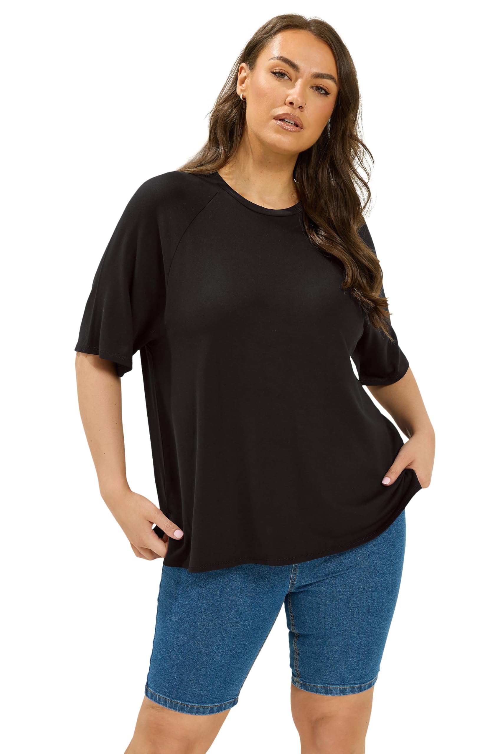 Yours Women's Soft Touch Raglan T-Shirt in Black | Size: 30-32