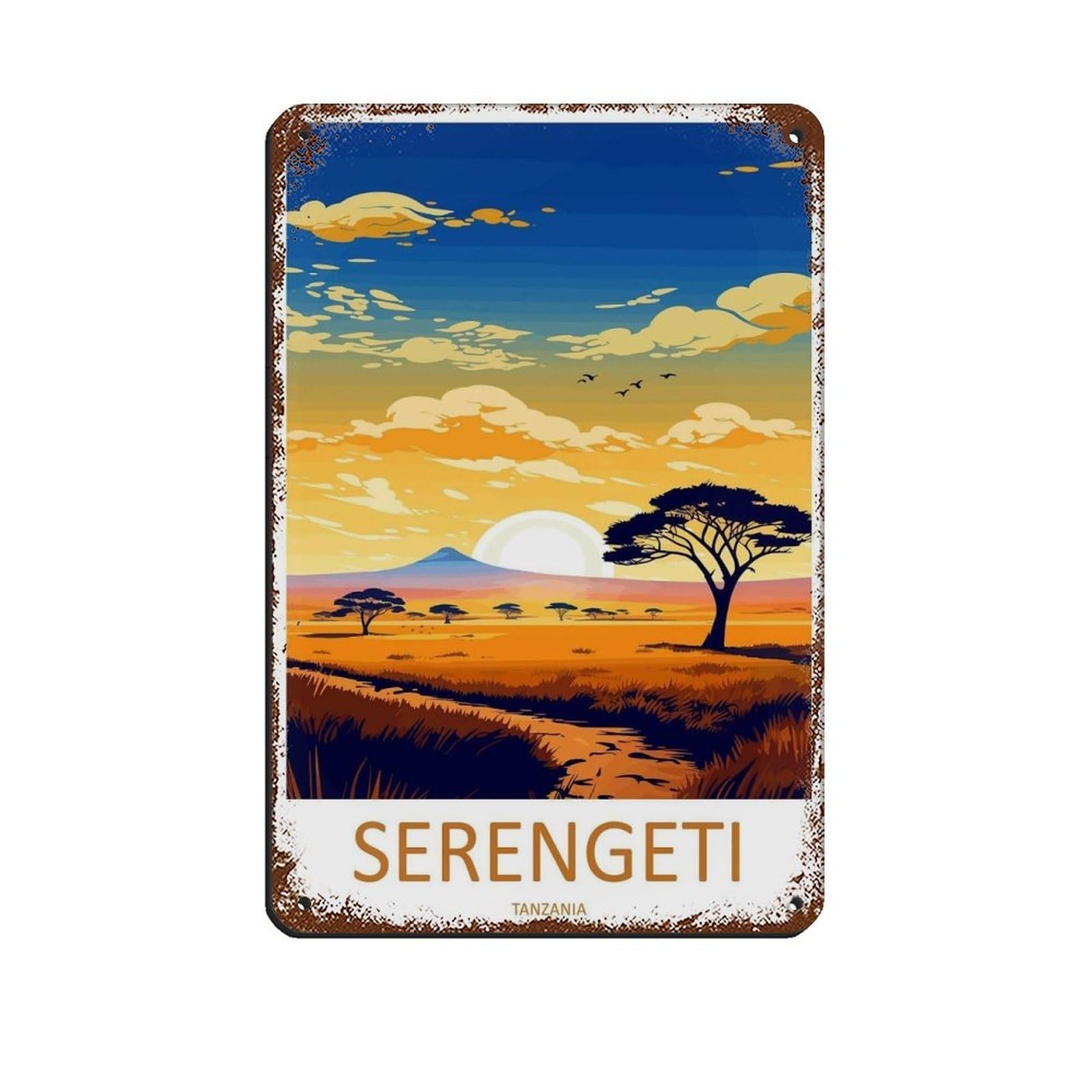 Serengeti Travel Art Tanzania Décor Art (2) Retro Poster Metal Tin Sign Chic Art Retro Iron Painting Bar People Cave Cafe Family Garage Poster Wall Decoration 8x12inch(20x30cm)