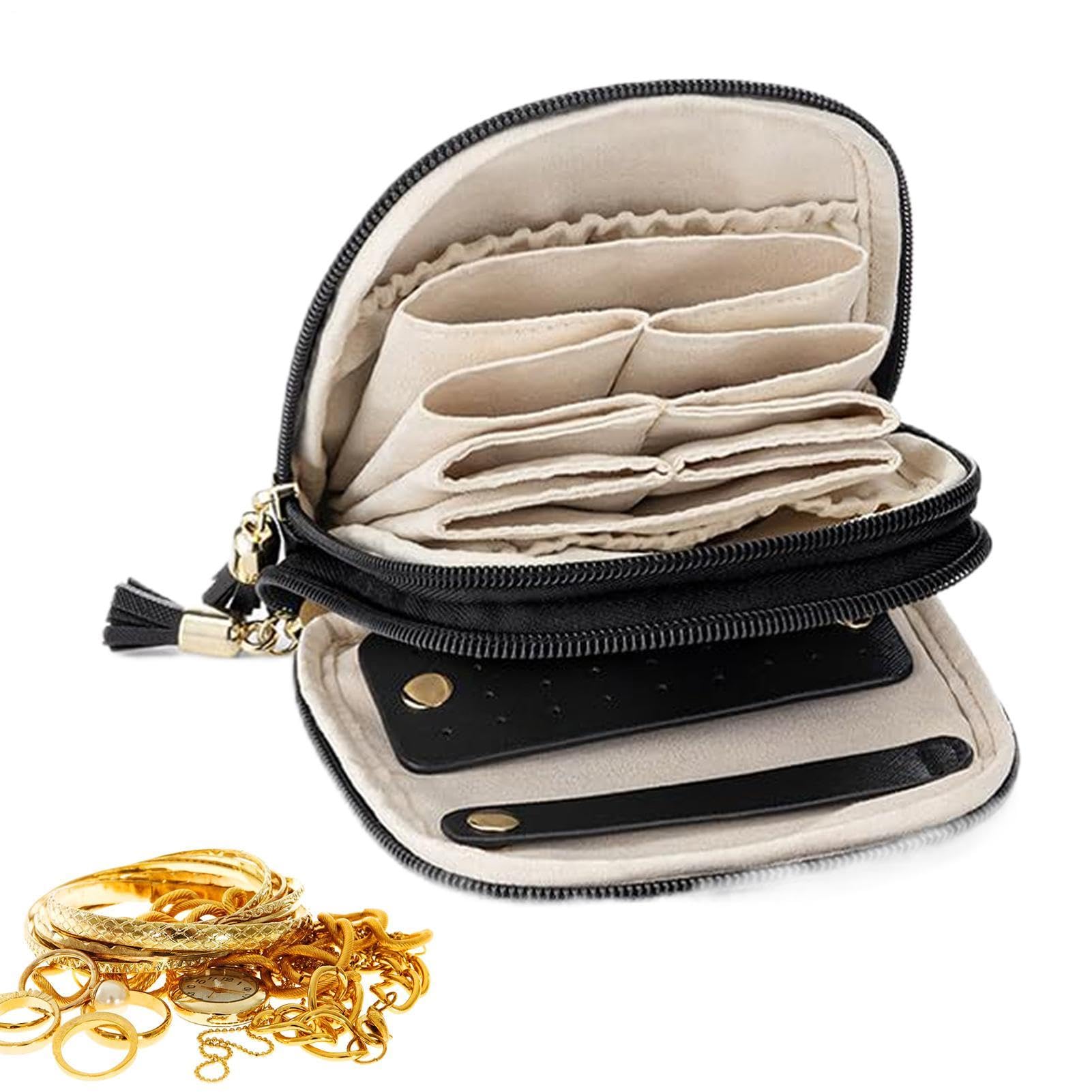Sac de voyage pour bijoux à deux couches anti-nœuds pour transporter vos boucles d'oreilles
