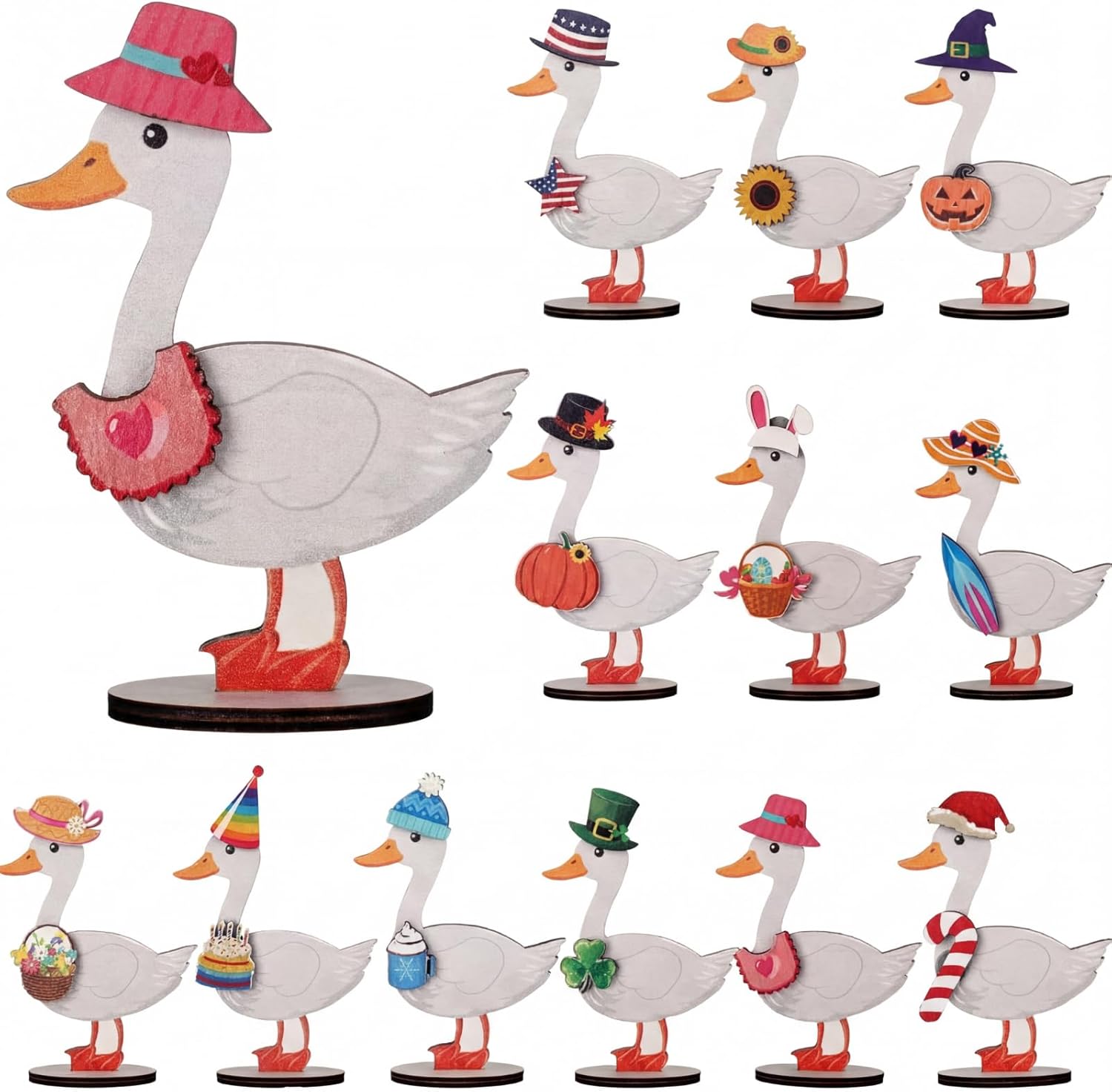 Amyhill 26-Pc Interchangeable Holiday Desk Goose Decor - Magnetic Wooden Seasonal Outfits, All-Year Table Centerpiece 3.7x4.7"