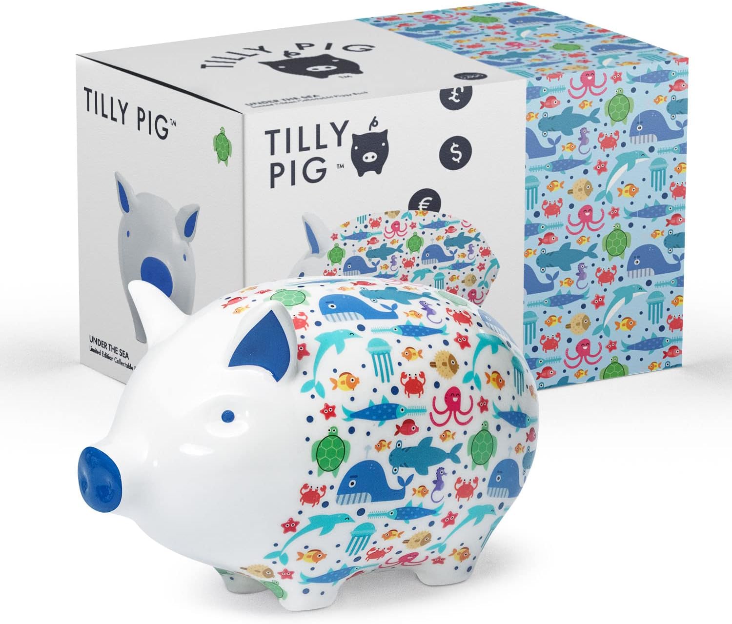Ceramic Piggy Bank Kids Under The Sea Fish & Animals Design Money Box