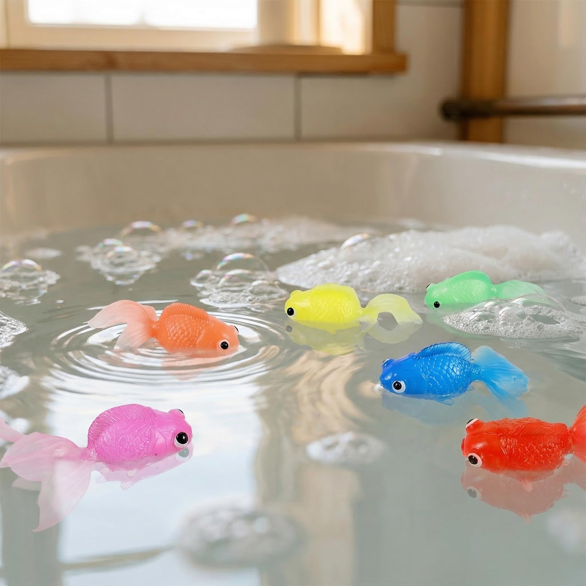 TOYANDONA 2 Juegos para Niños de Juguete de Baño de Pesca Peces de Colores Artificiales de Acuario Peces Flotantes Falsos con Red de Aterrizaje para Niños Pequeños Piscina Playa Fiesta