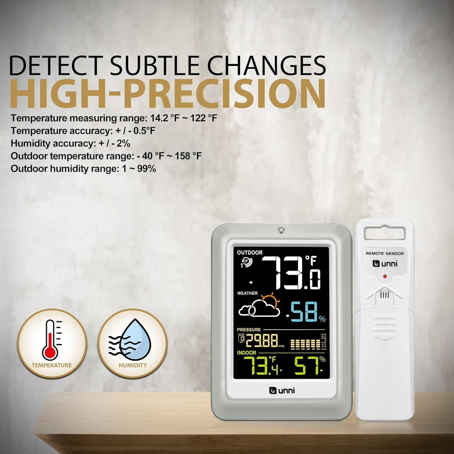 indoor outdoor wireless weather stations, 328ft transmission sensor, 3 adjustable backlight inside outside (colorful)