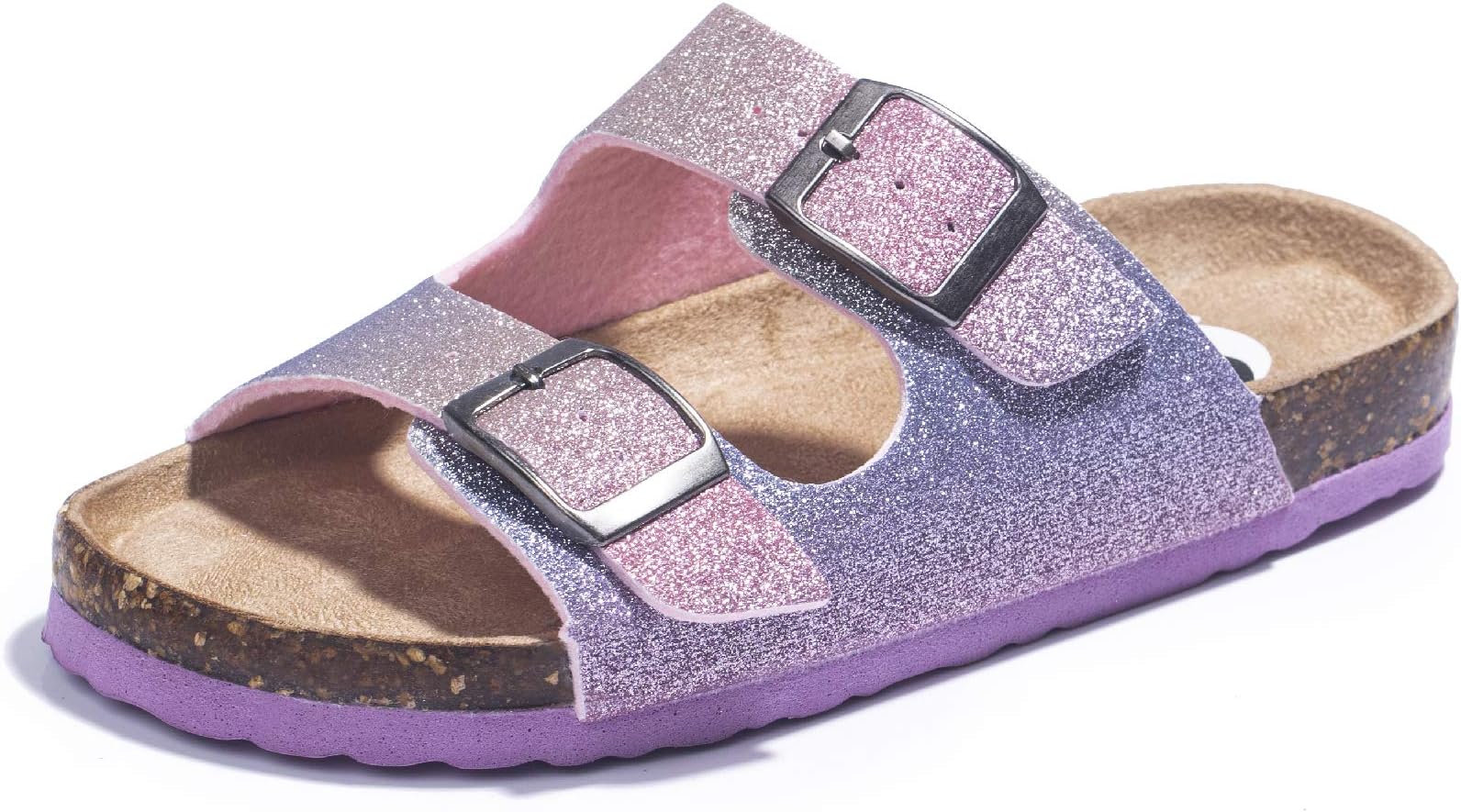FITORYBoys Girls Glitter Slide Sandals, Cork Slipper with Adjustable Straps for Little Kid/Big Kid