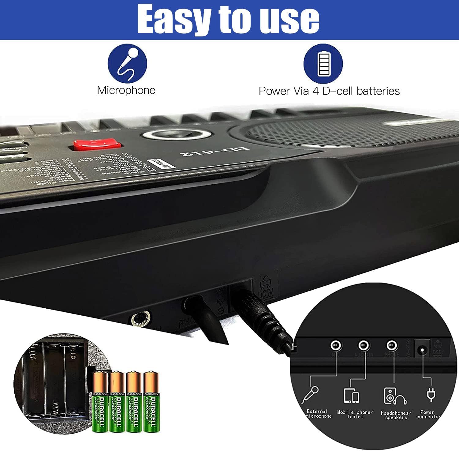 61 Key Keyboard Piano, Portable Electronic Keyboard Piano for Beginners with Speakers, Microphone, Sheet Music Stand, 100 Voices, 100 Rhythms, Digital Music Keyboard for Teen - 1