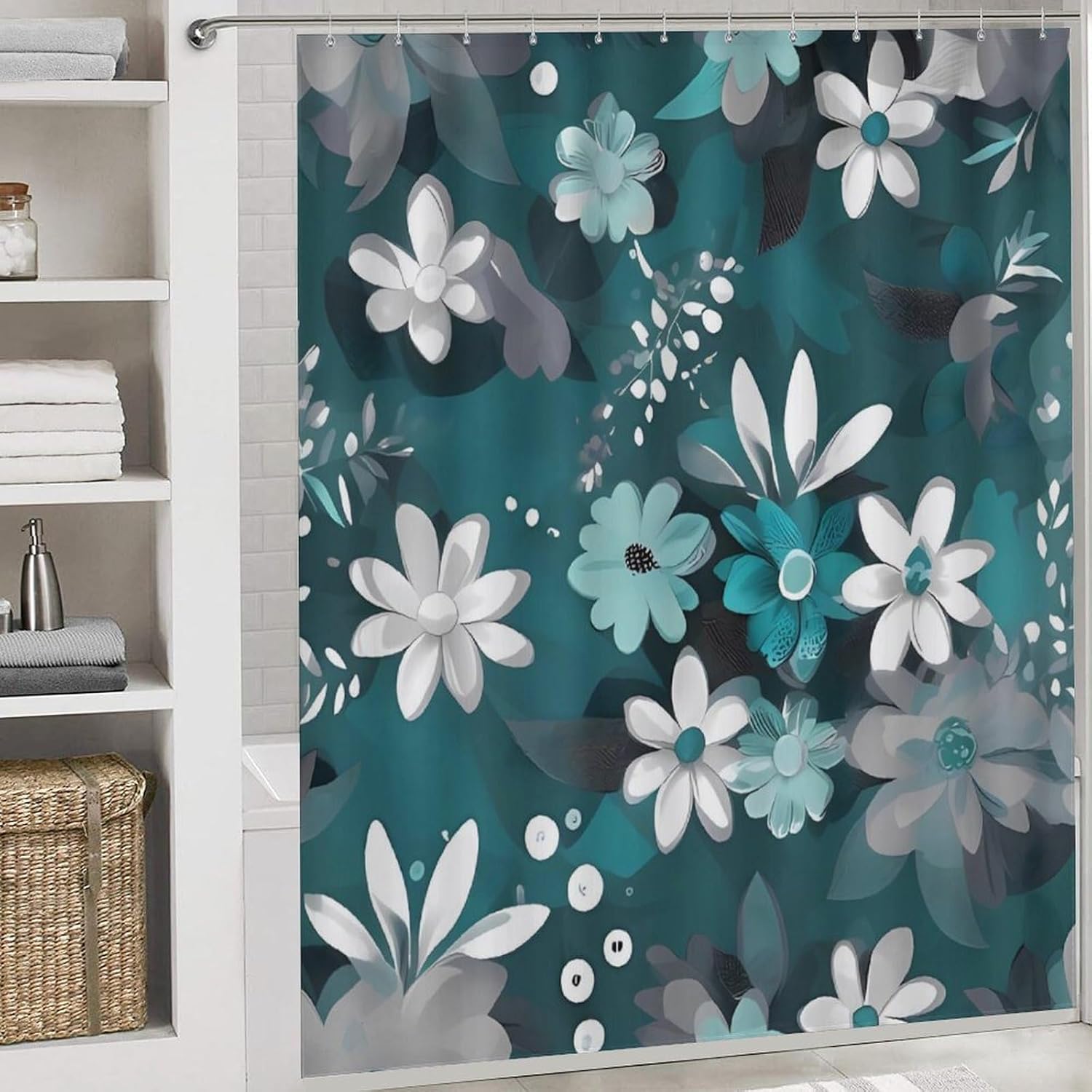 Four Piece Bathroom Set with Toilet Lid Cover and Non-Slip Rugs Minimalist Shower Curtain for Bathroom Set