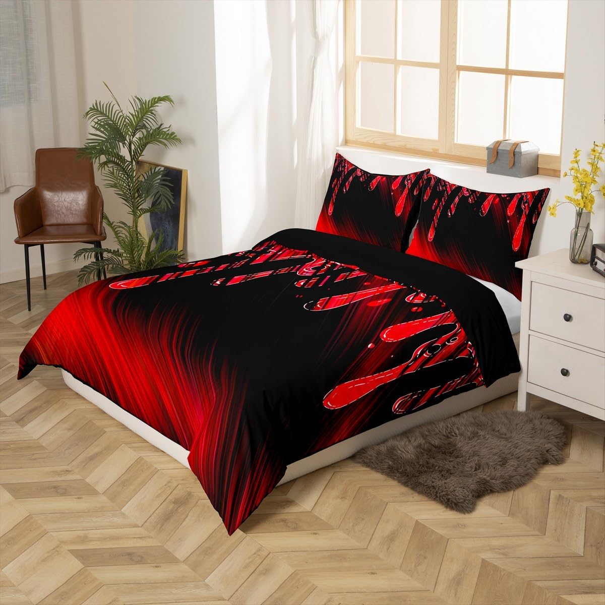 Feelyou Abstract Bedding Duvet Cover Set Kids Ombre Red Black Reversible Bedding Set Modern Art Comforter Cover Set for Women Men Room Decor Drop-Shaped Bedspread Cover Full Size with 2 Pillow Case