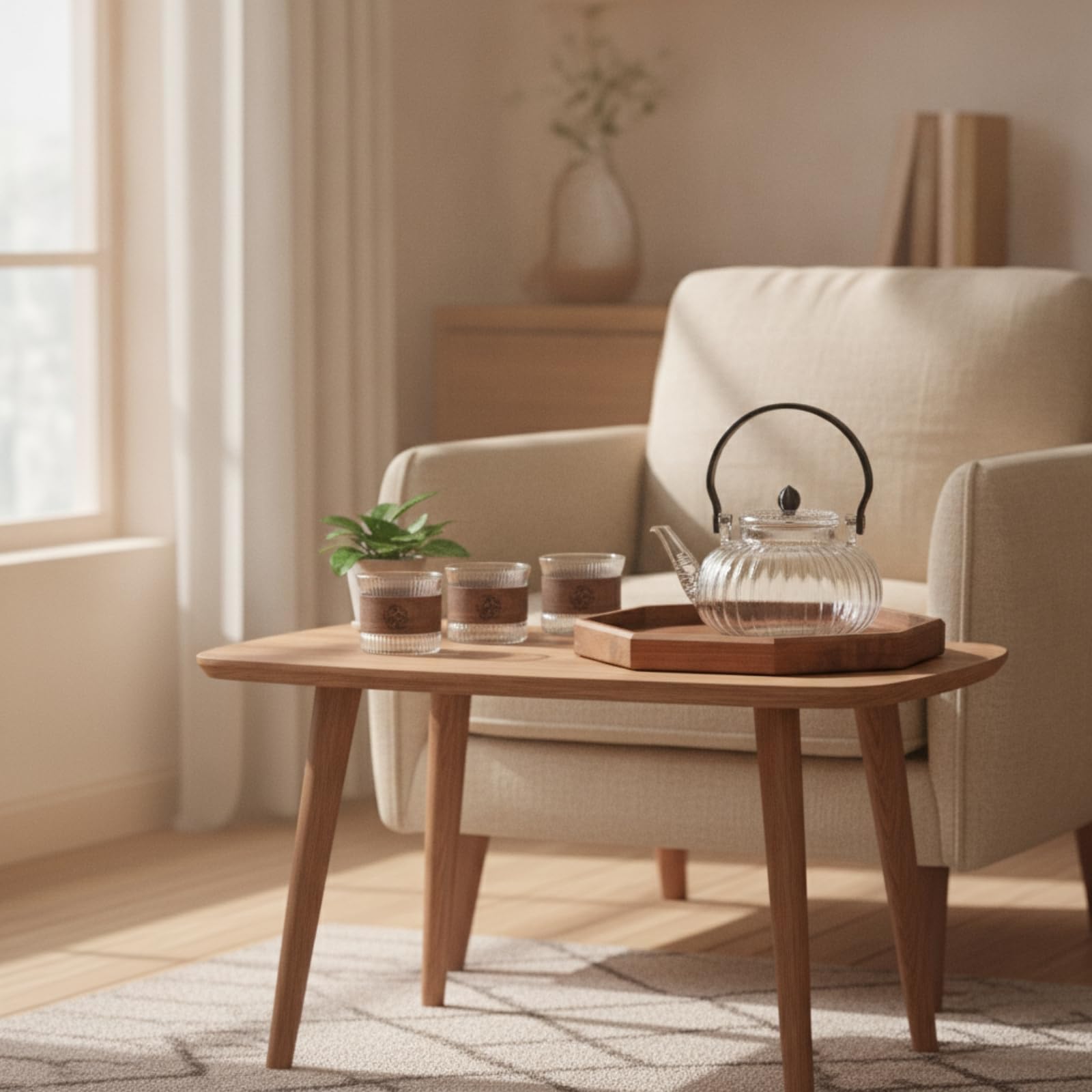 Teeset aus transparent Teeservice mit Kanne und Tassen tropf Tasse für Teeliebhaber, 1 Kanne, 6 Tassen, 1 Tablett, Hochwertig