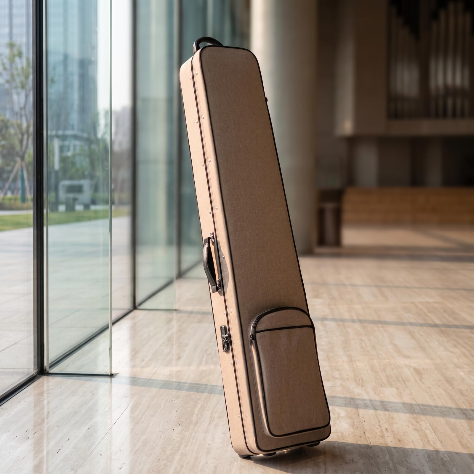 Guqin Tasche Rollkoffer Instrumentenkoffer Instrumententasche Hülle aus Oxford mit Rollen Und Trageoptionen Gepolstert mit Frontfach Und Zipper für, Oxford-Gewebe Schwarz Mit Rollen