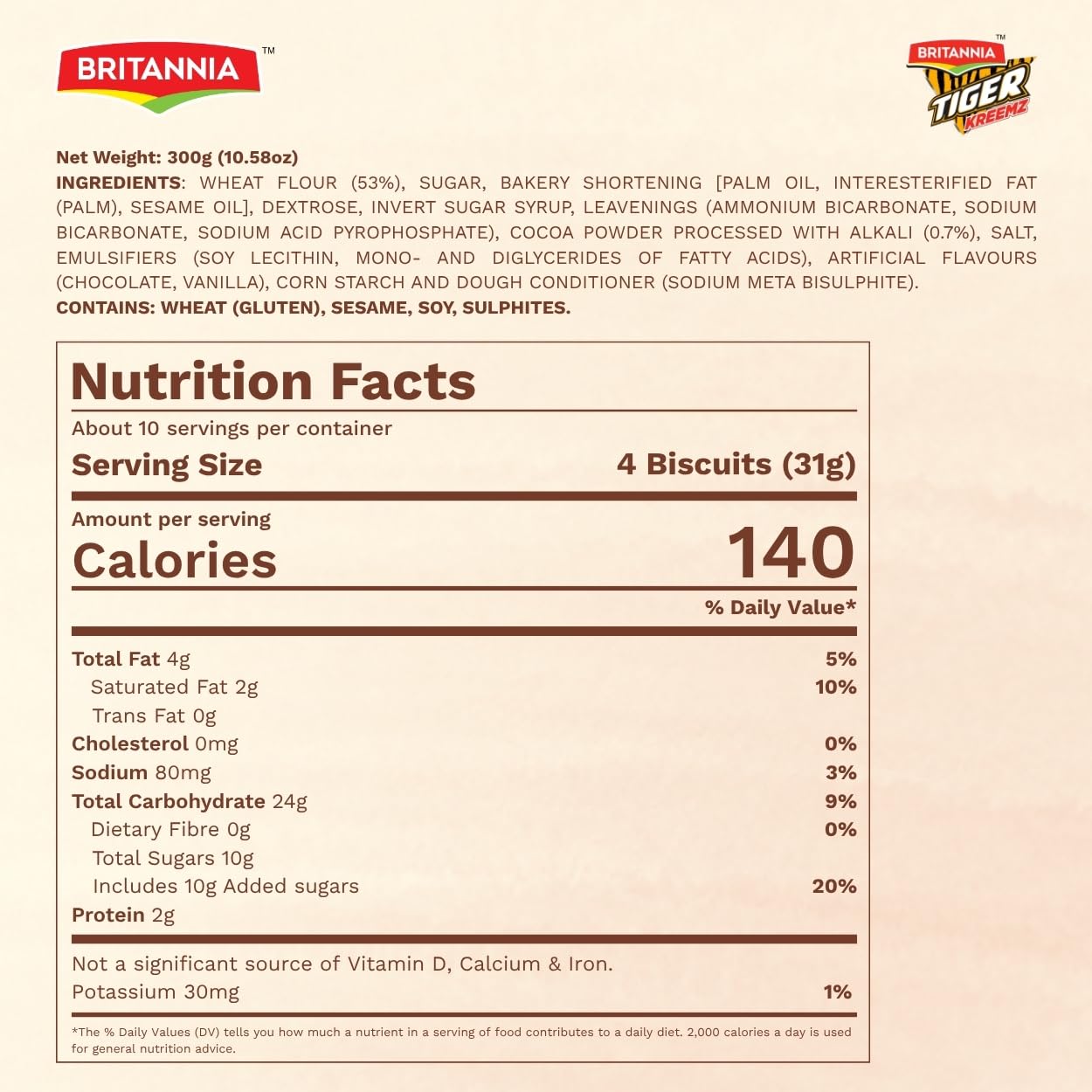 Britannia Tiger Kreemz Choco Cream Biscuits Family Pack 10 58 oz 300 gm 75 4 Perfect Snack For — view 2