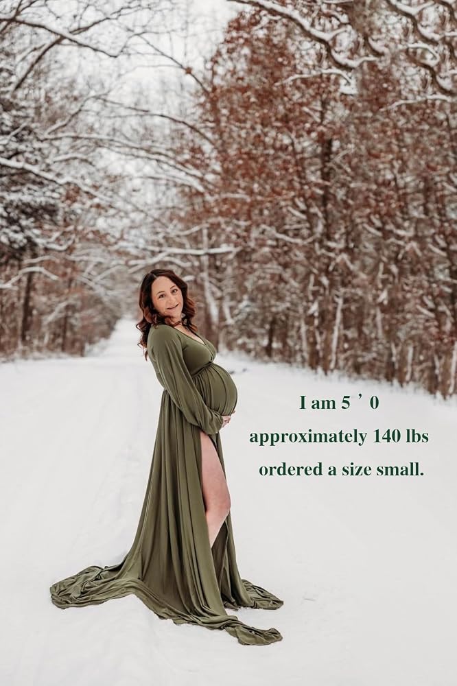ChoiyuBella Long Sleeve Maternity Dress for Photoshoot Plus Amygreen XS