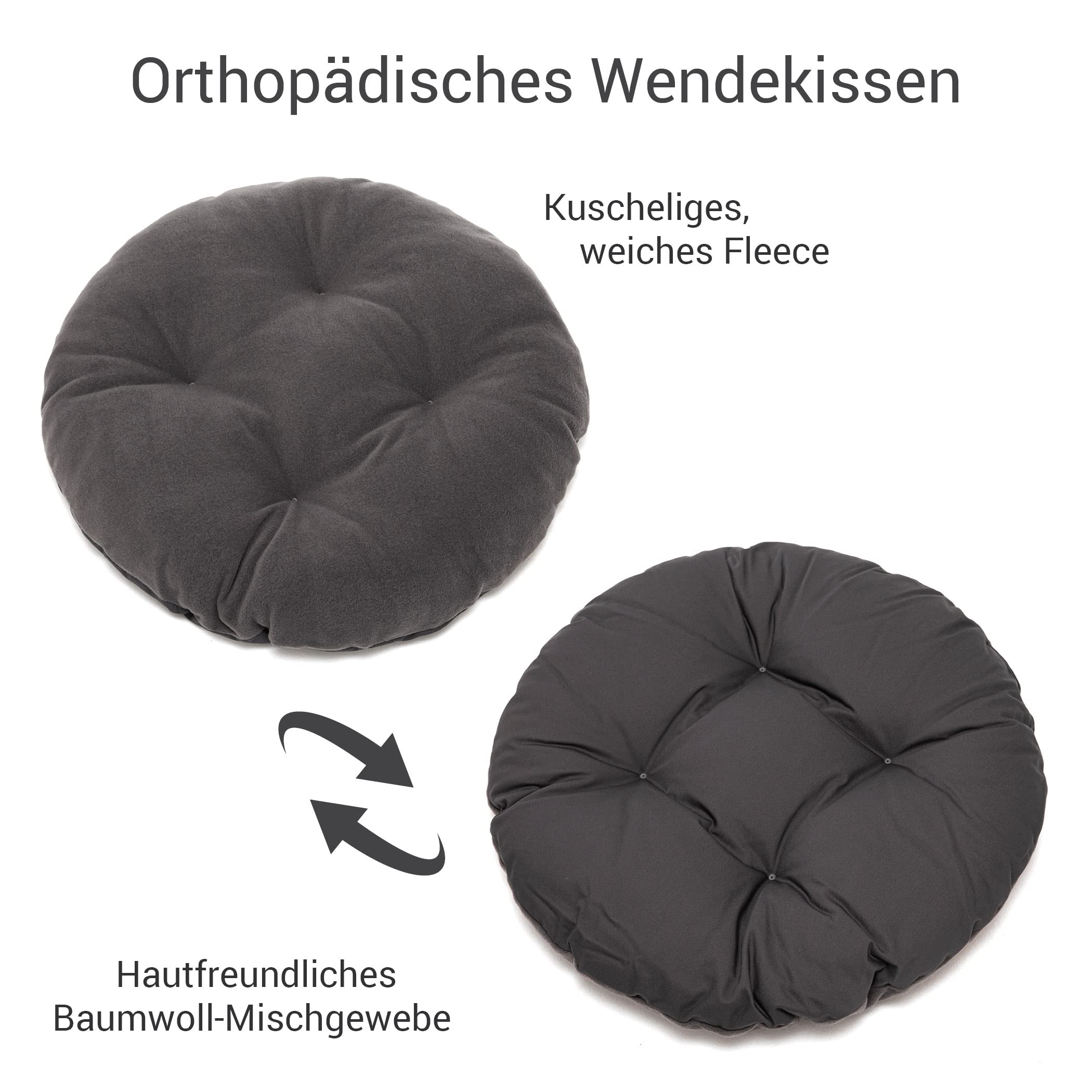 Doctor Bark - Hundebett rund - kuscheliges Hundekörbchen Mittelgroße Hunde mit orthopädischem Wendekissen und Toy-Bone - Waschbar bis 95°C - Made in Germany (M - 50x40 cm, Grau)