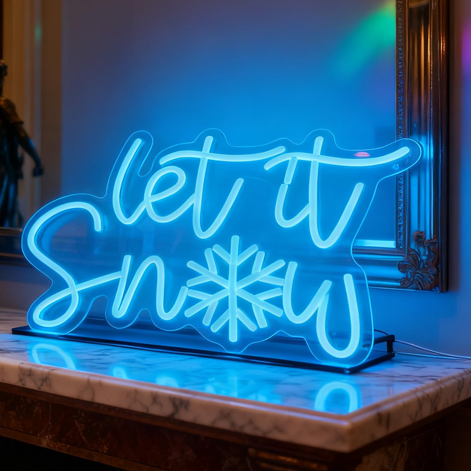 Let It Snow Light Neon Sign, USB Powered Dimmable Decorative Neon Light for Home Living Room Bedroom Winter Holiday Party Decor Wall Table Light Up Sign 16.5 x 10.2 In
