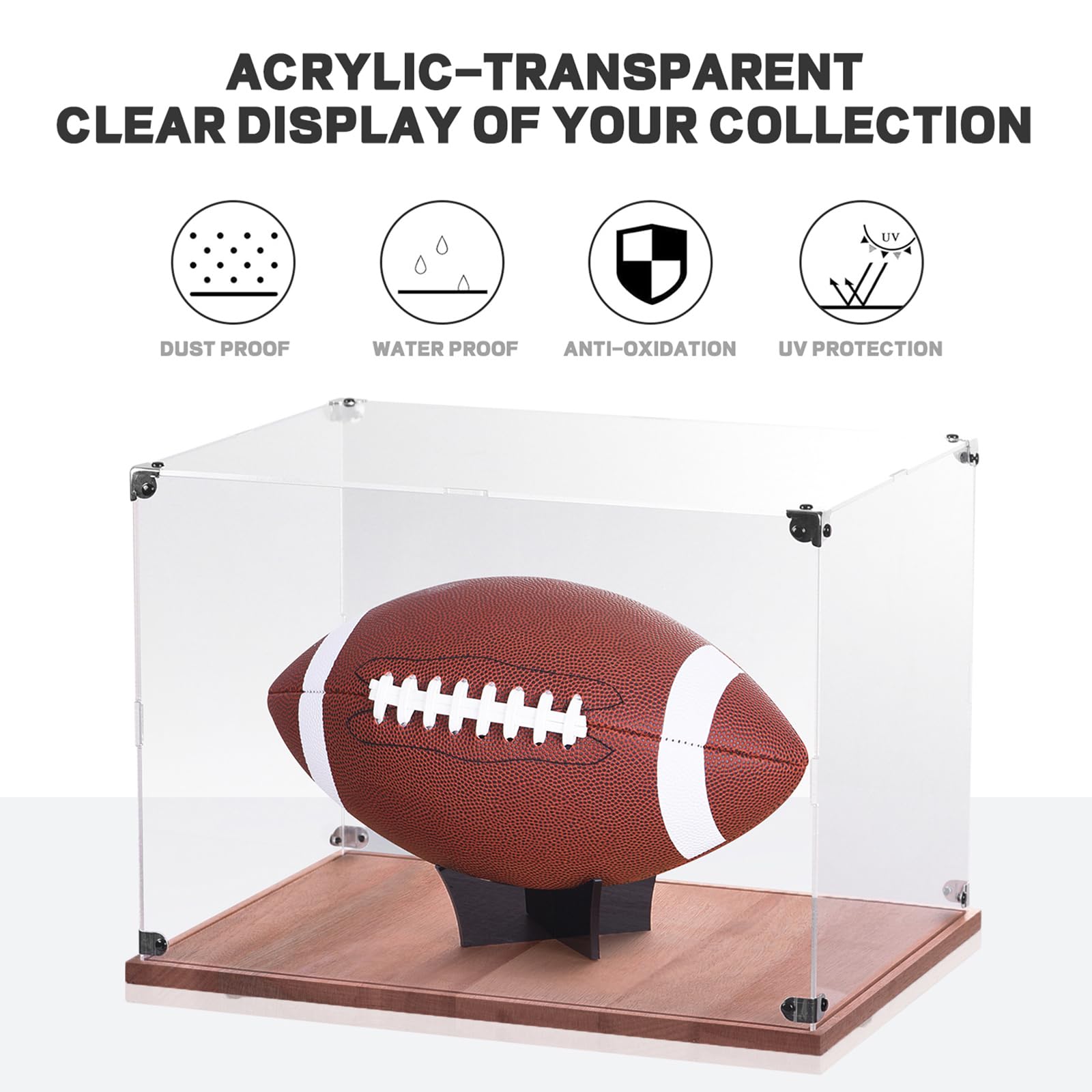 Vetrina per baseball, base in legno acrilico, cimeli protetti, scatola trasparente per oggetti da collezione autografati dal calcio, tifosi sportivi