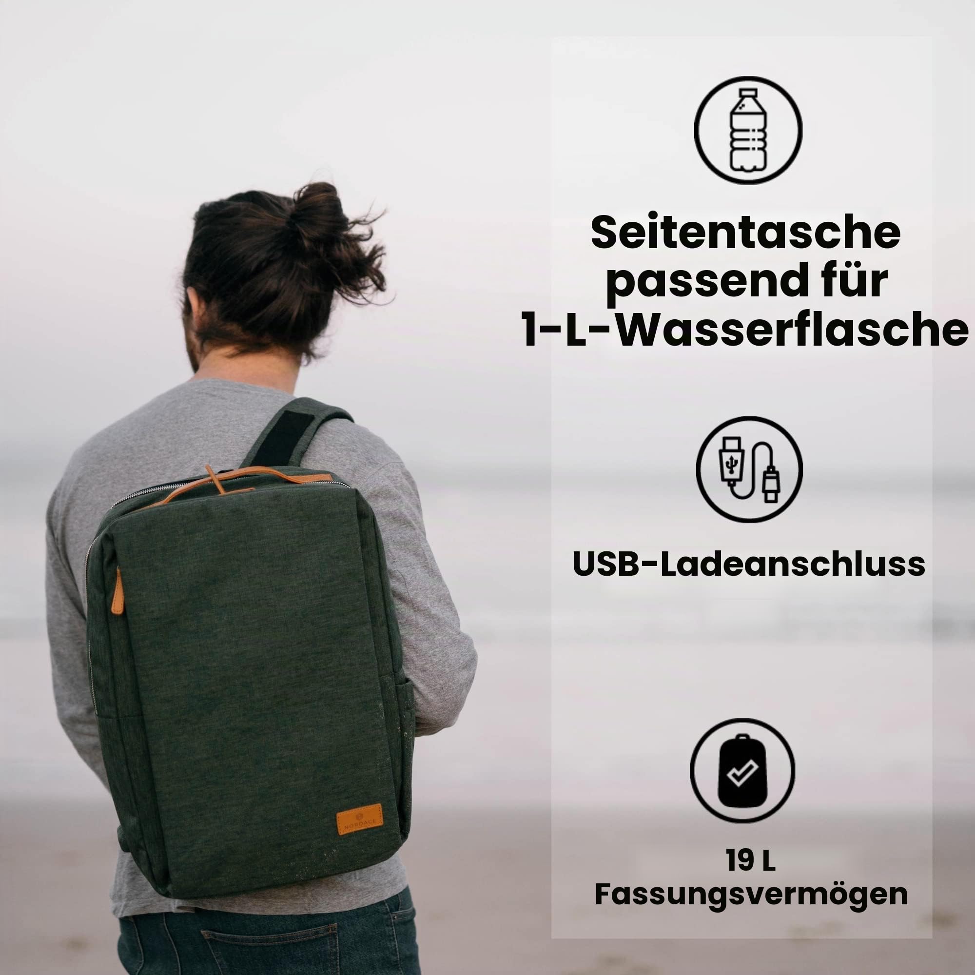 Nordace Siena Laptop-Rucksack für Damen und Herren, 39,6 cm (15,6 Zoll), mit USB-Ladeanschluss, wasserdicht, für Alltag, Reisen, Arbeit