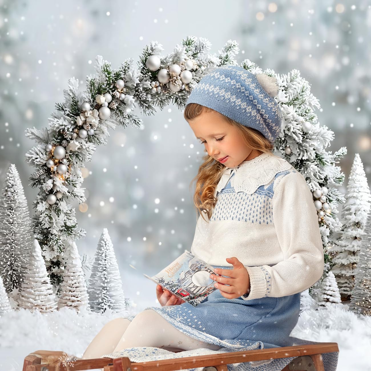 Telón de Fondo navideño Kate de 3 x 2 m (10 x 6,5 pies) con árbol de Navidad Plateado Escena Nevada al Aire Libre Arco utilería Fondo fotográfico de Bosque congelado Invernal para Estudio.
