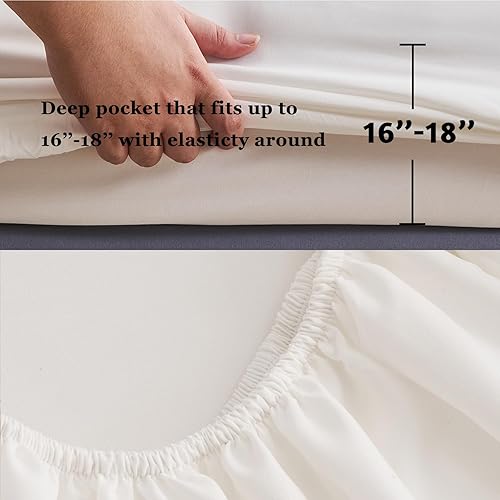 Miniatura 6 de Juego de edredón blanco copetudo tamaño King de 7 piezas en una bolsa, juego de edredón bohemio desgastado y elegante, juego de ropa de cama