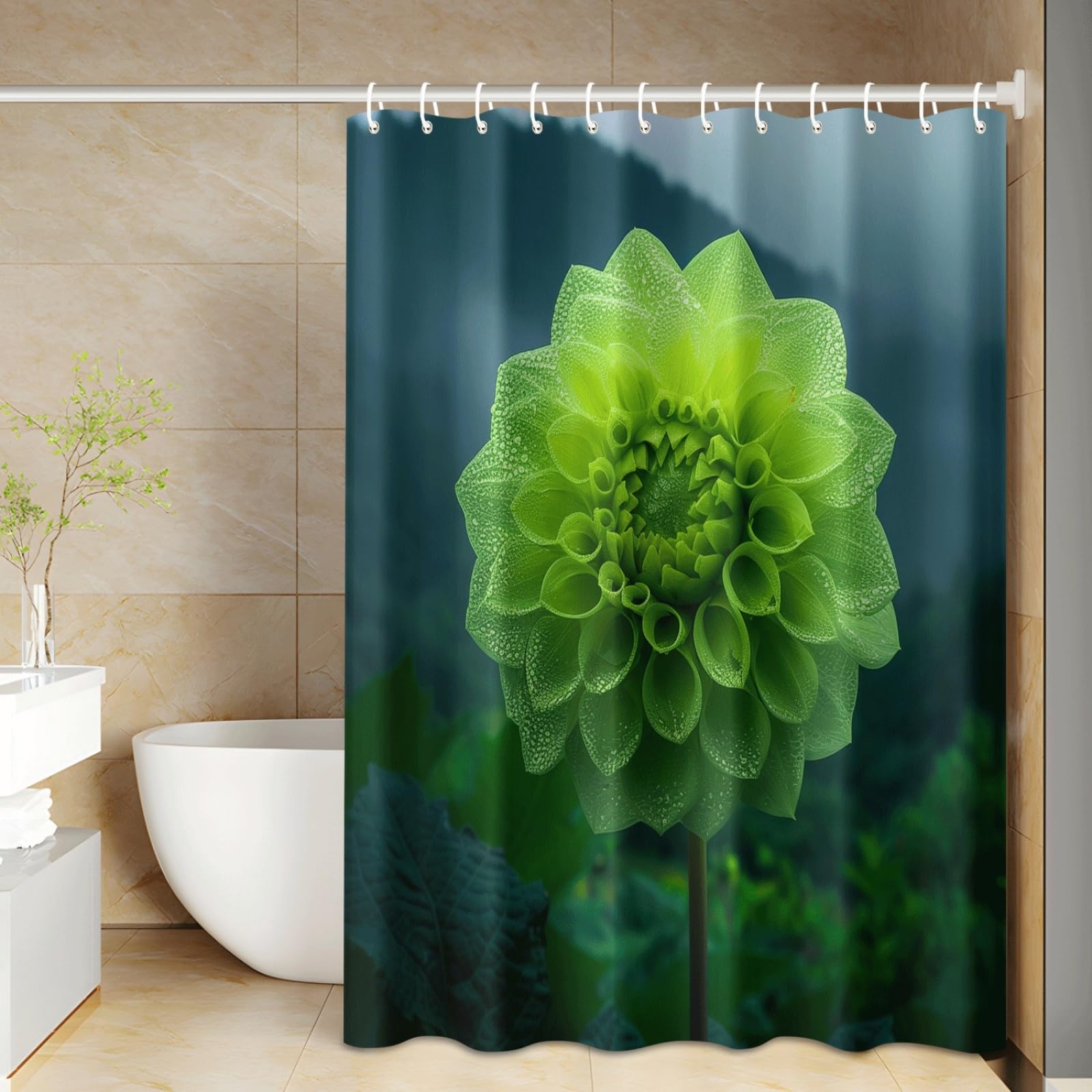 Rideau de douche polyester haut de gamme bicolore bleu et vert 200x220cm
