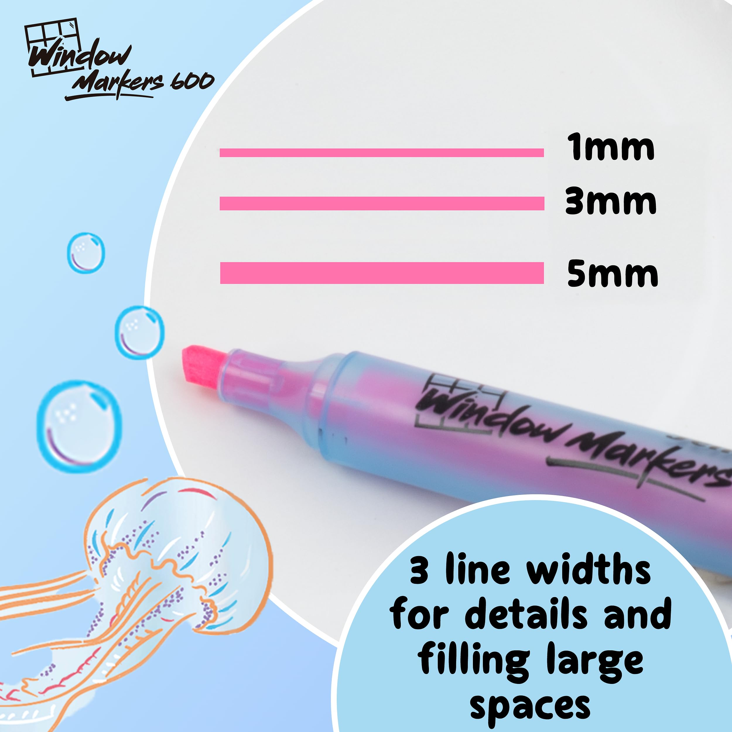 Markery do Szkła Pisaki Kredowe Pelikan Window Marker 600 Zestaw 8 Kolorów - Ścieralne na Sucho, Ścięta Końcówka (2-5 mm), Do Szkła i Akrylu